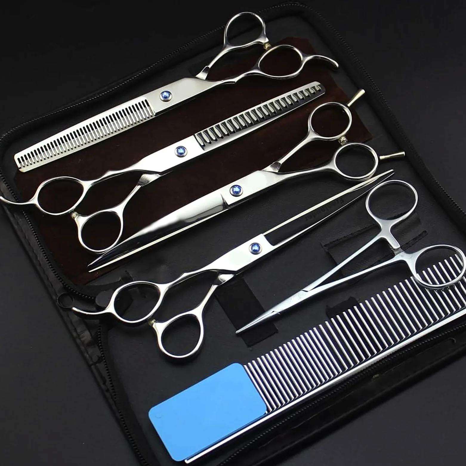 7.0" Professional Gaucher Toilettage pour Animaux Ciseaux Set Toilettage pour Chiens Kit 9CR De Sharp Durable Ciseaux Droit Ciseaux À Effiler Ciseaux Courbé 6Pcs Set