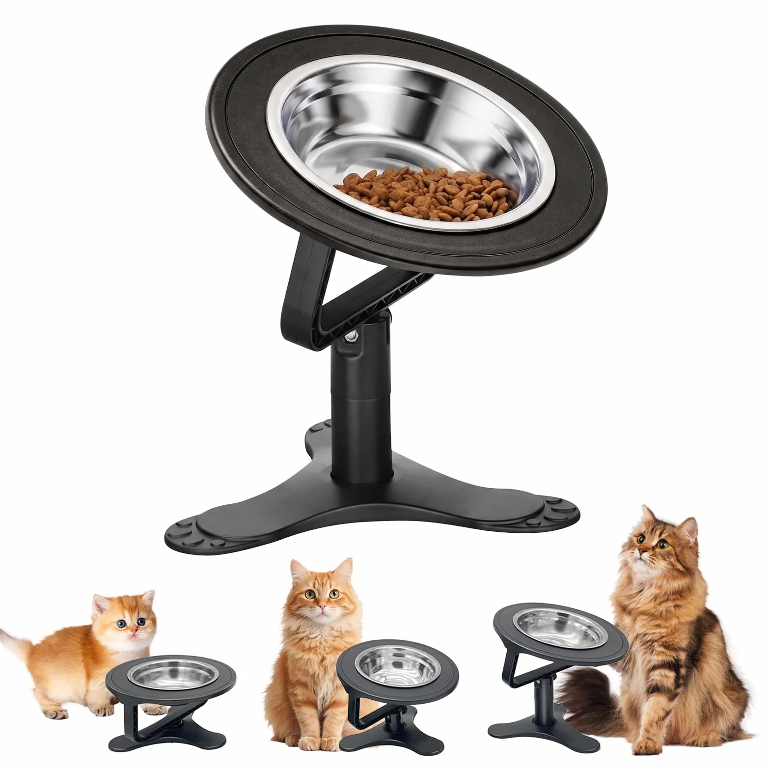Support Gamelle Chat Surélevé 20.5x19.5x5cm Réglable 3 Hauteurs Ajustables Chien Chaton
