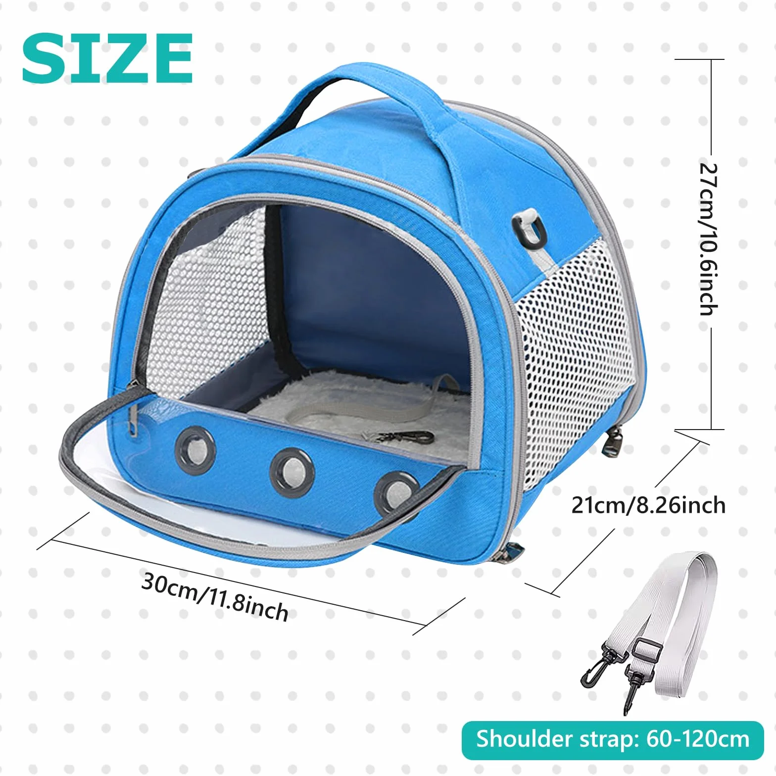 Sac De Transport pour Petits Animaux 30x27x21 cm Cage Portable Oiseaux Rats Bleu