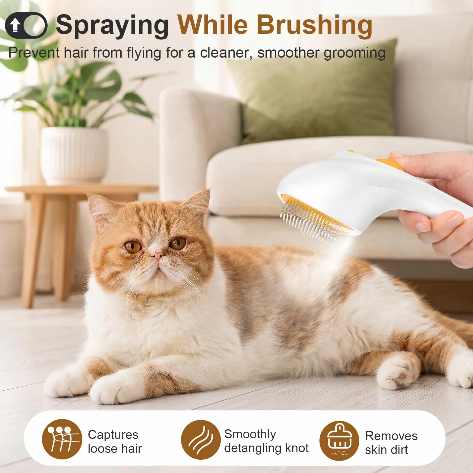 Brosse Vapeur Rechargeable pour Chat et Chien avec Bouton de Déverrouillage, Design Ultra-Silencieux, Poignée Confortable (Jaune)