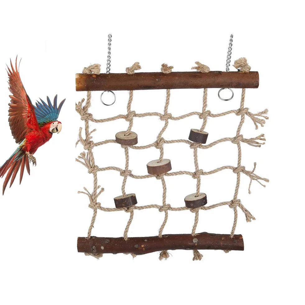 Bird Swings Hamac avec Échelle en Bois 2 Crochets Corde Tissée pour Perroquets
