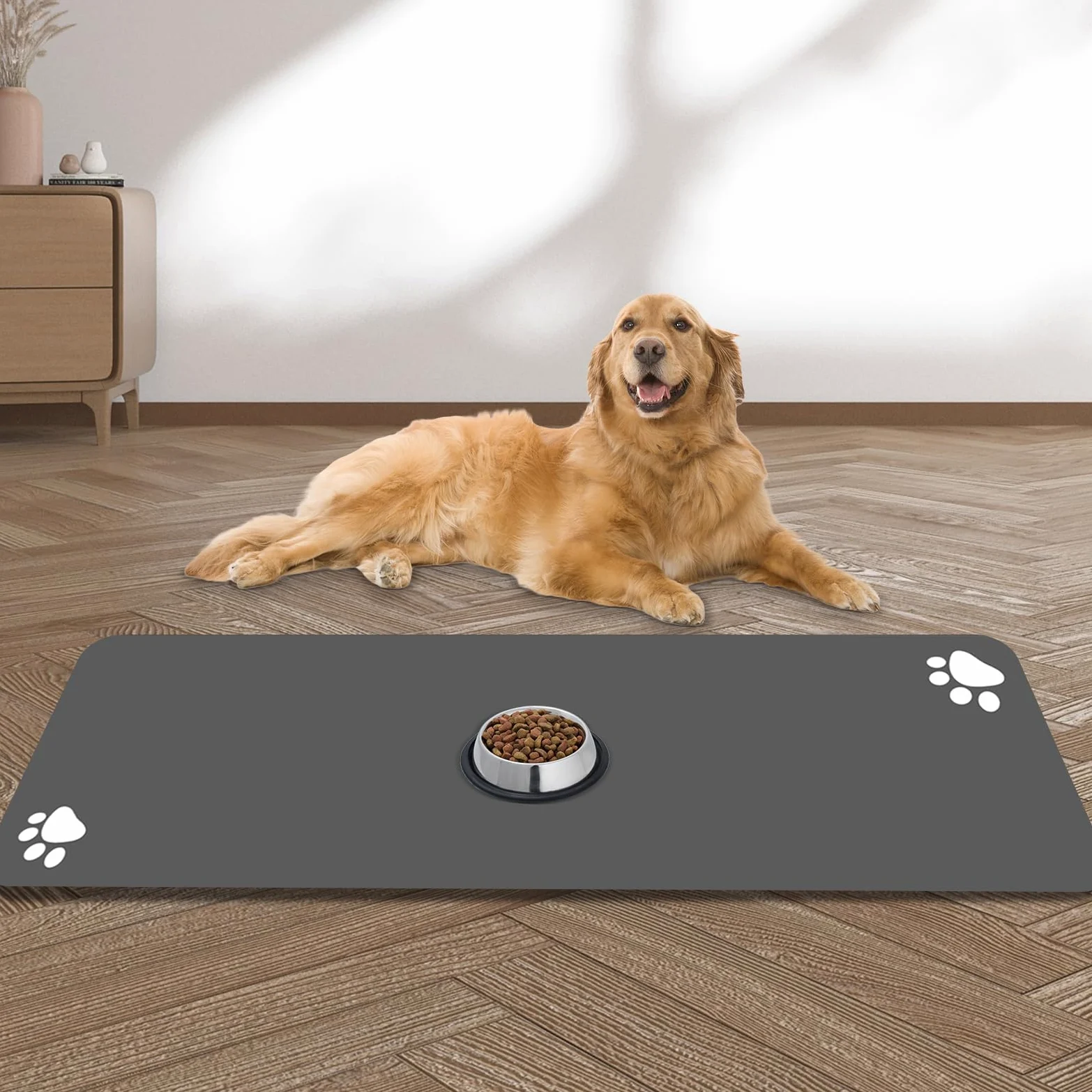 Grand tapis d'alimentation pour animaux de compagnie, 100,1 x 80 cm, absorbant à séchage rapide, pour gamelle de nourriture et d'eau, tapis antidérapant pour gamelle de chat sans taches, séchage