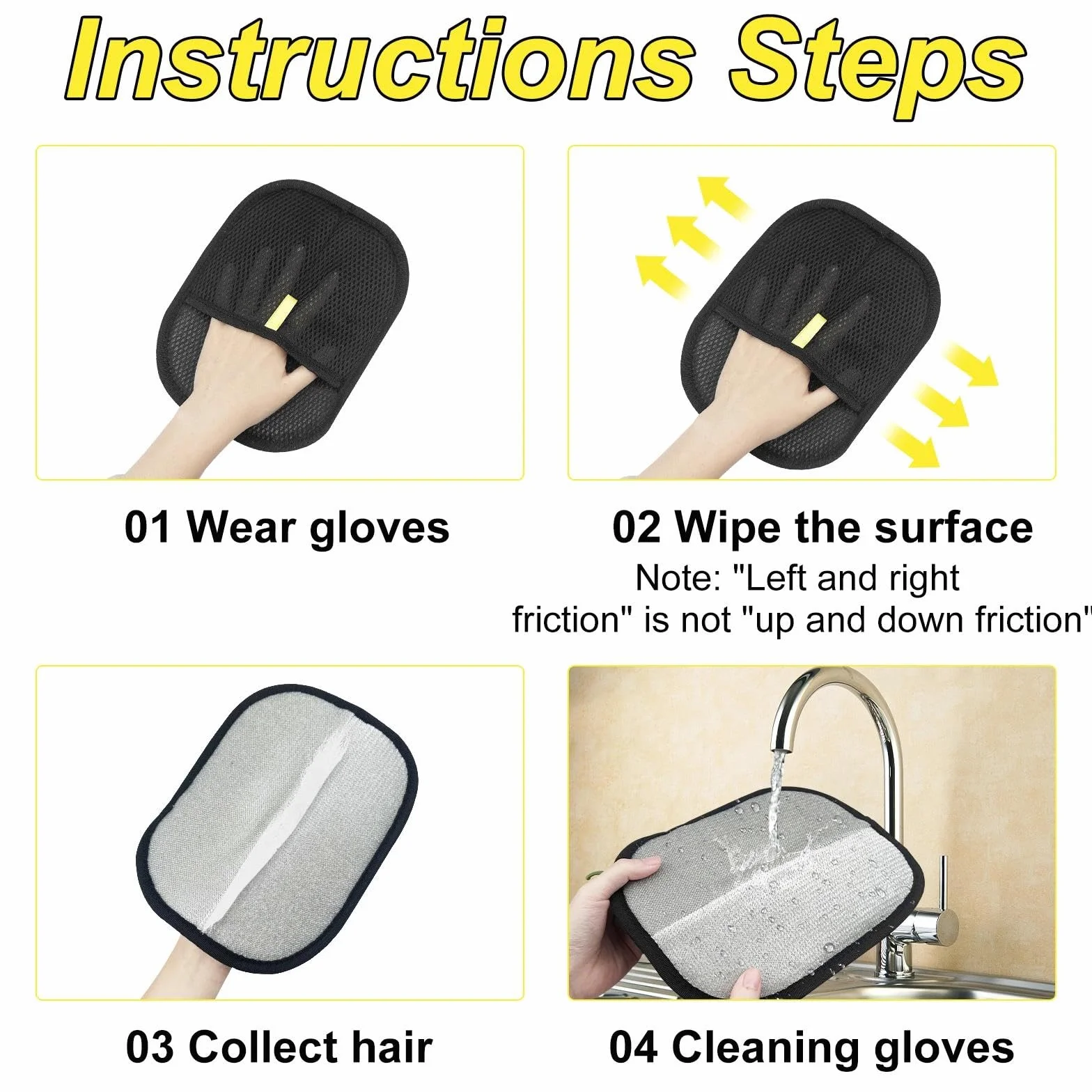 Gant Anti Poils Animaux 3 Pièces, Gants d'épilation Pet Hair Remover Glove, Brosse Poils d'animaux Réutilisable pour Chien Chat