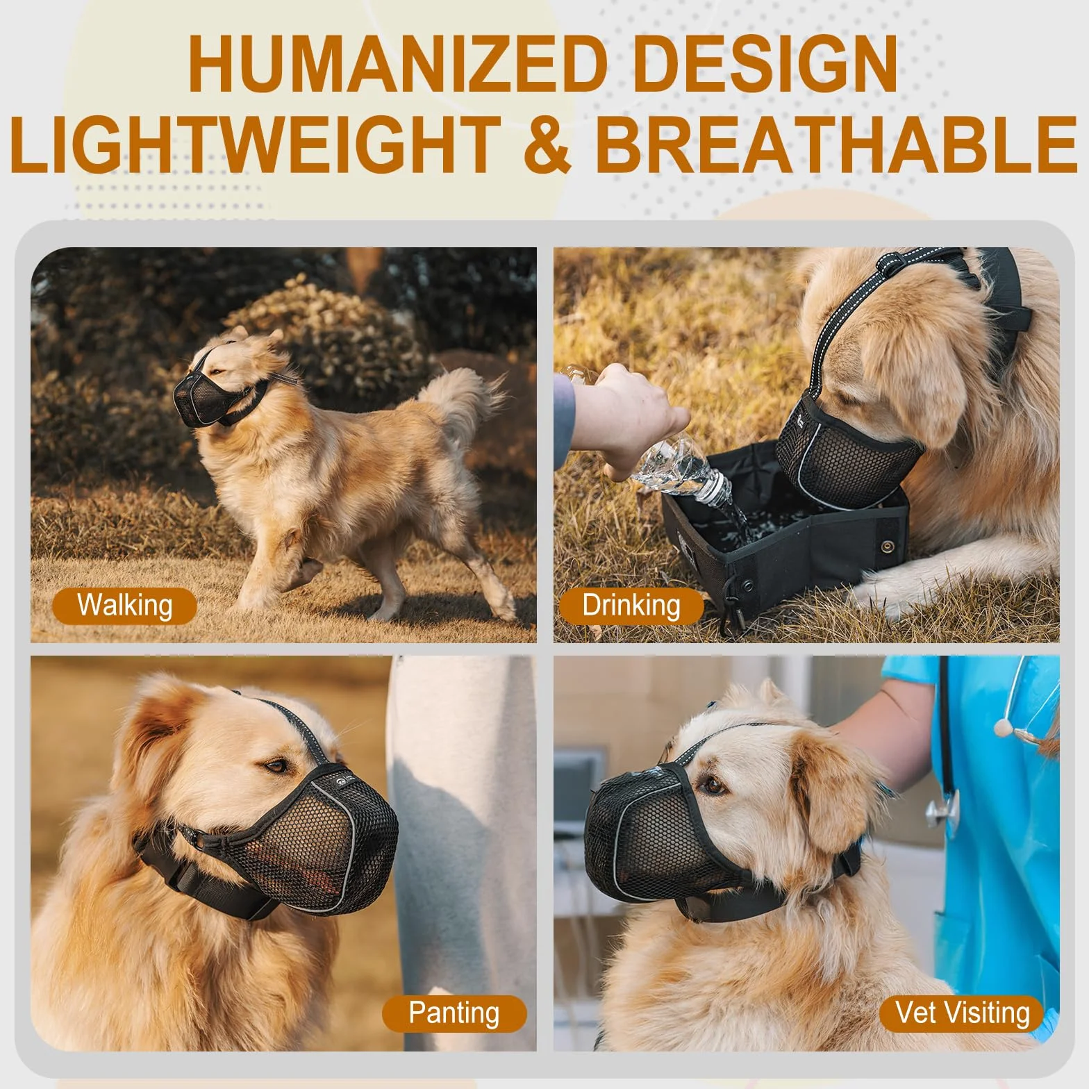 Arblina Museliere pour Chien, Muselière Respirante en Maille Douce pour Les Petits, Moyens et Grands Chiens, Muselière Ajustable Antidérapante avec Triple Sangle et Fil Réfléchissant, Noire