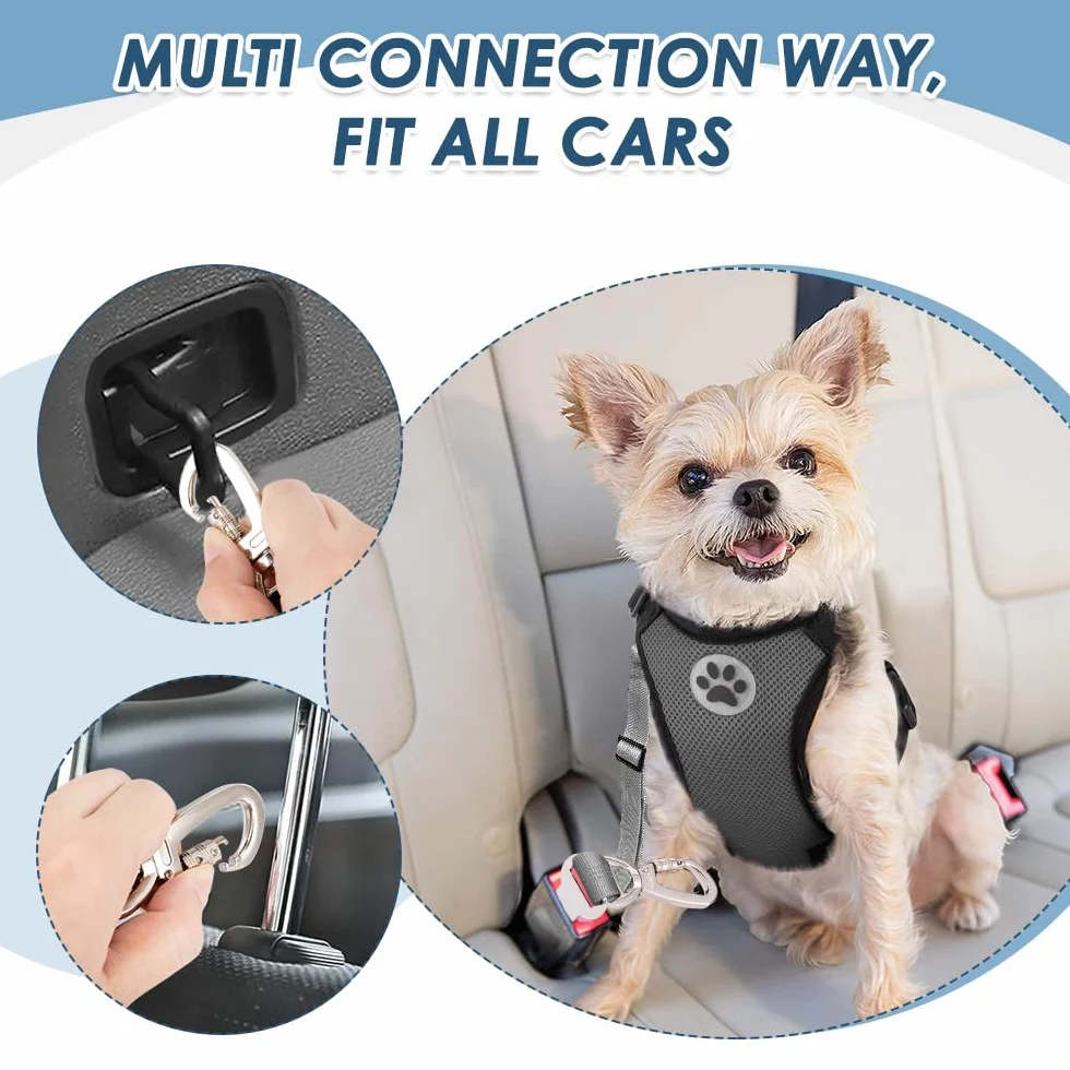 SlowTon Ceinture de sécurité pour Chien, Pack de 2 Ceintures de sécurité pour Chien, Laisse de Voiture élastique réglable, Tampon élastique renforcé, Lien de sécurité réfléchissant Nylon pour Animaux