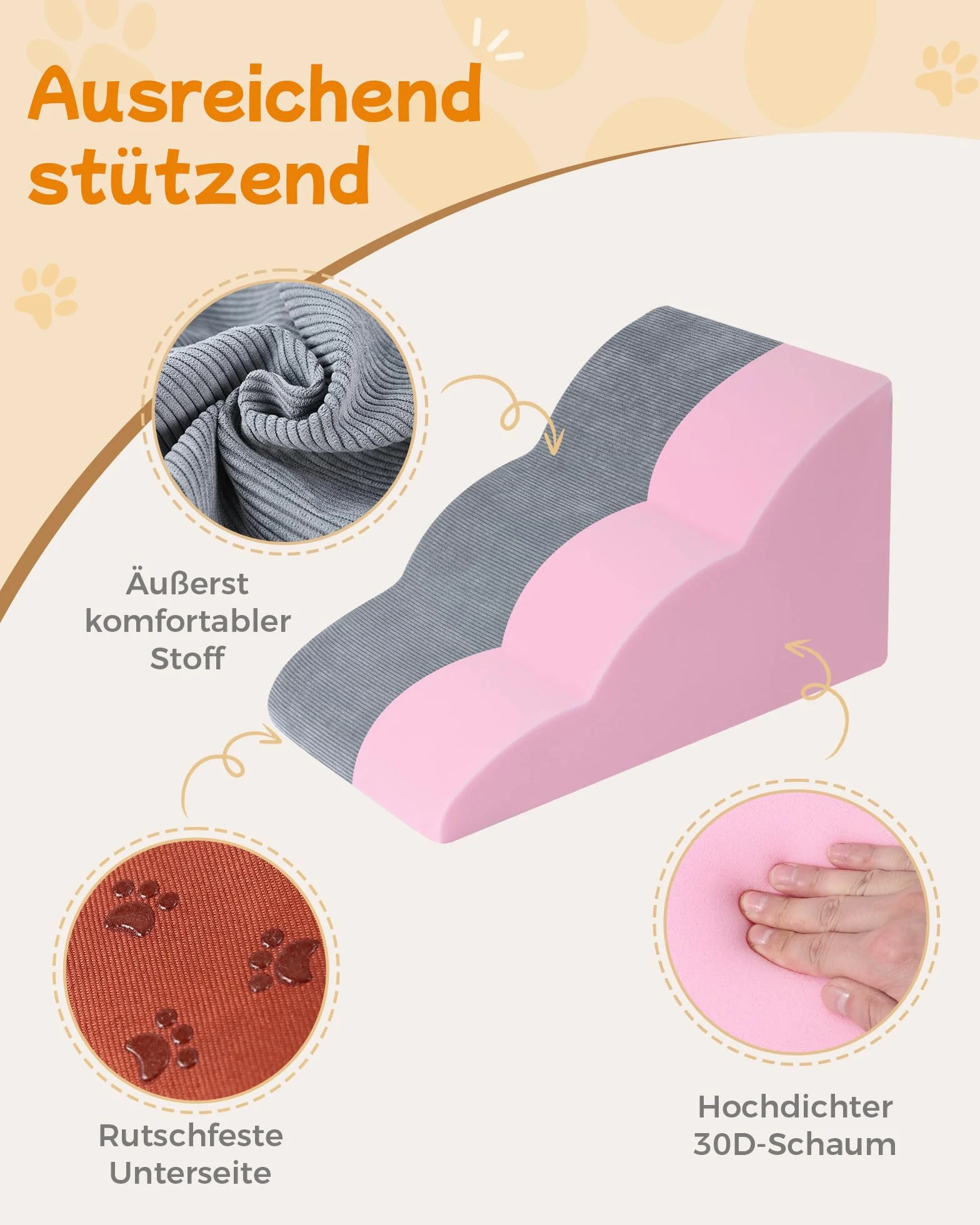 Marchepieds pour Chien 3 Niveaux 32 x 60 x 30 cm Rampe en Mousse 30 cm Antidérapant pour Canapé et Lit Haut