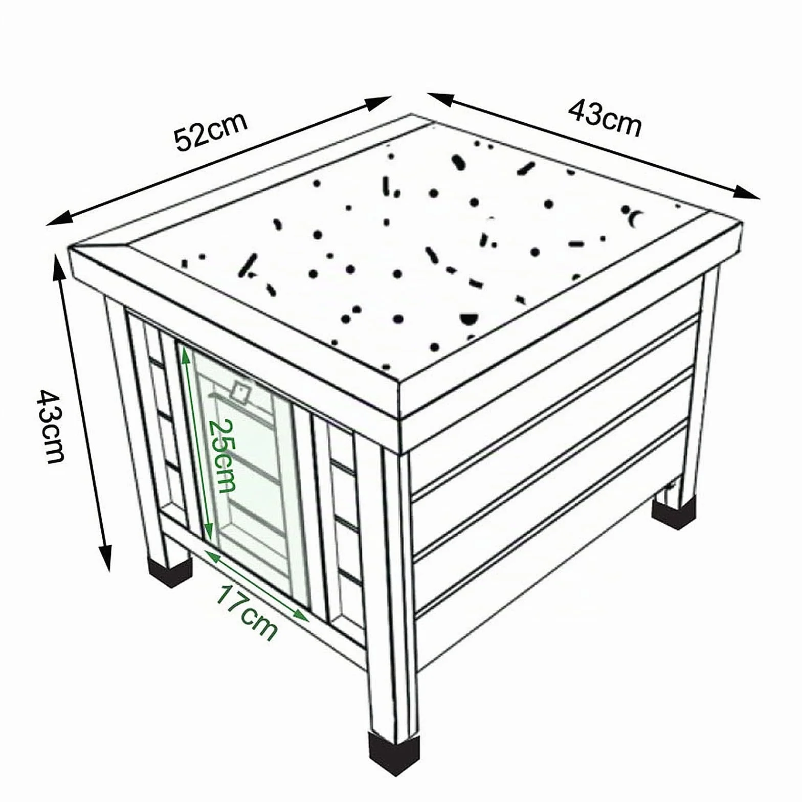 Clapier en Bois avec Deux Entrées 43x43x52 cm Toit Rabattable Bitume Hydrofuge Pieds Plastique