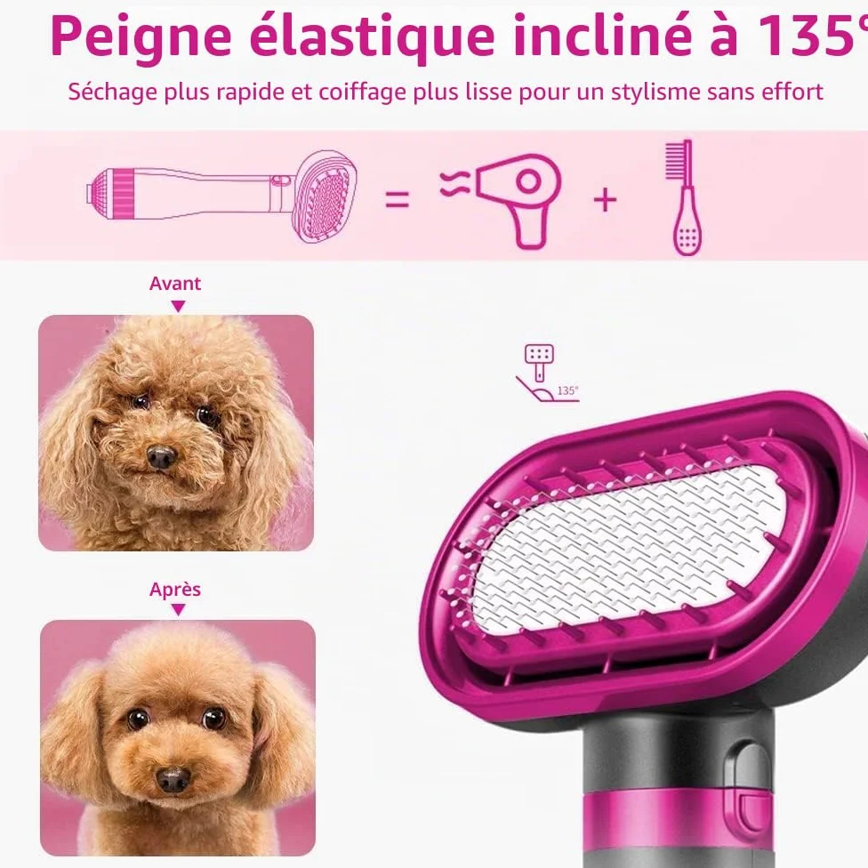 OBEST Sèche-Cheveux 2 en 1 pour Animaux avec Brosse, Poignée Confortable | Sèche-Cheveux Portable de Voyage pour Chiens avec Température Réglable pour Chats et Chiens de Petite et Moyenne Taille