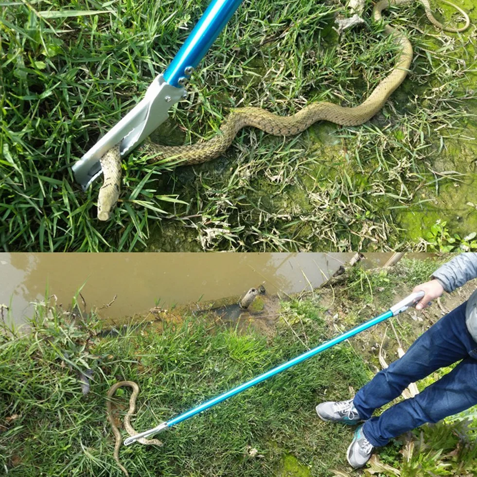 Pince à serpent professionnelle en alliage d'aluminium de 100 cm pour reptiles avec serrure et poignée confortable (sac de chasse au serpent)