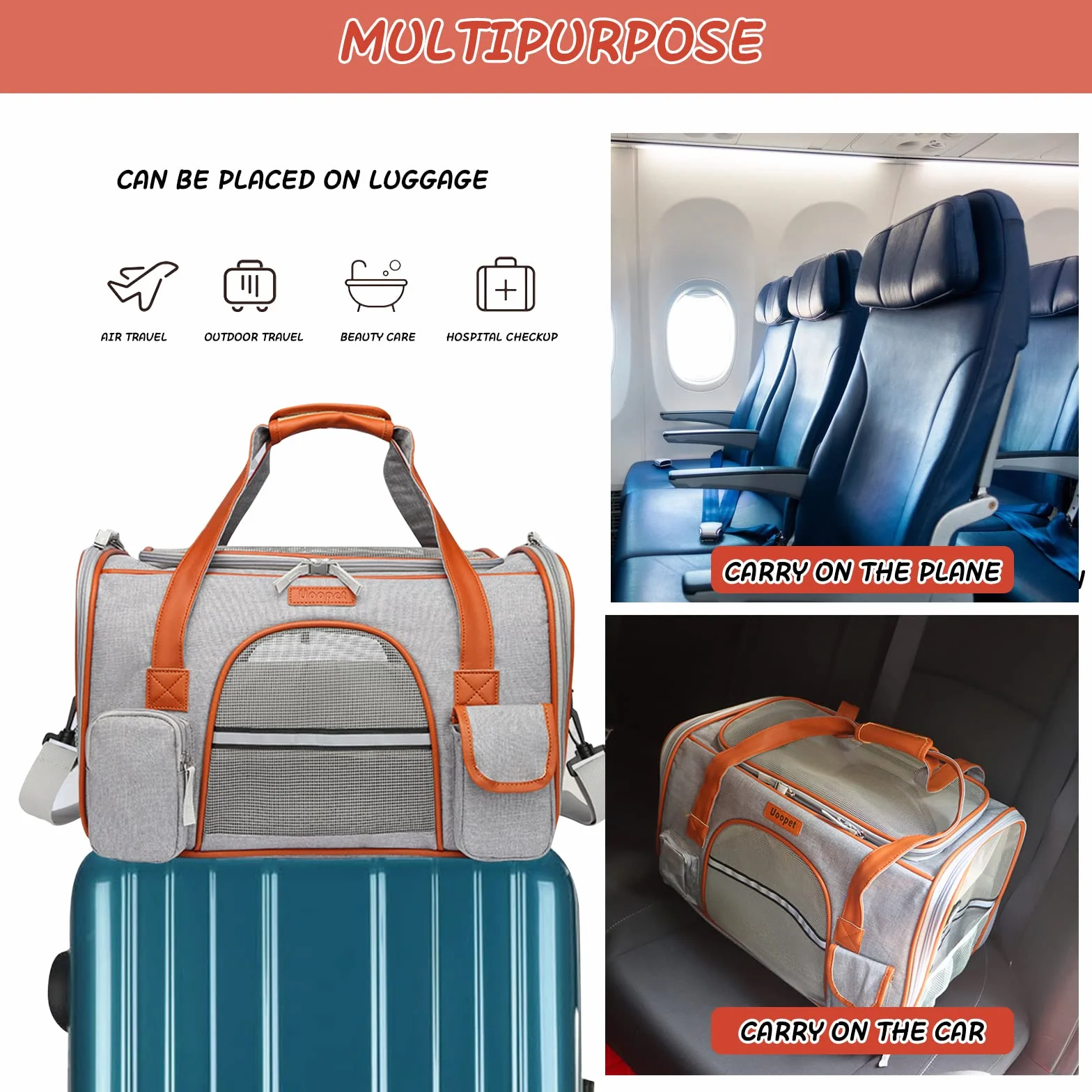 PETCUTE Sac Transport Chat Chien Respirant avec Tapis en Laine Lavable et Bandoulière Réglable