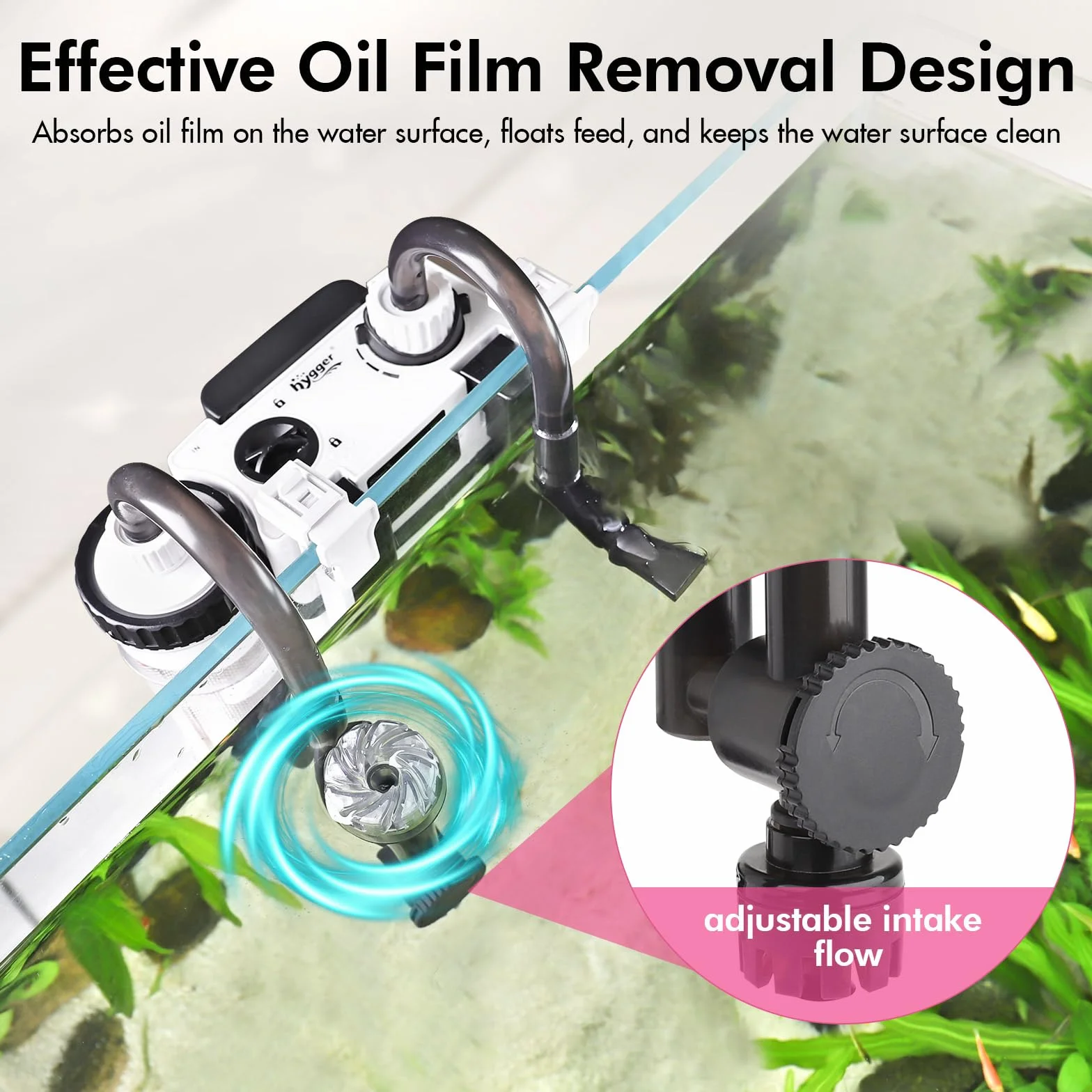 hygger Hang on Back Filtre Silencieux Aquarium 600L/H 8W Débit Eau Réglable 56-113L