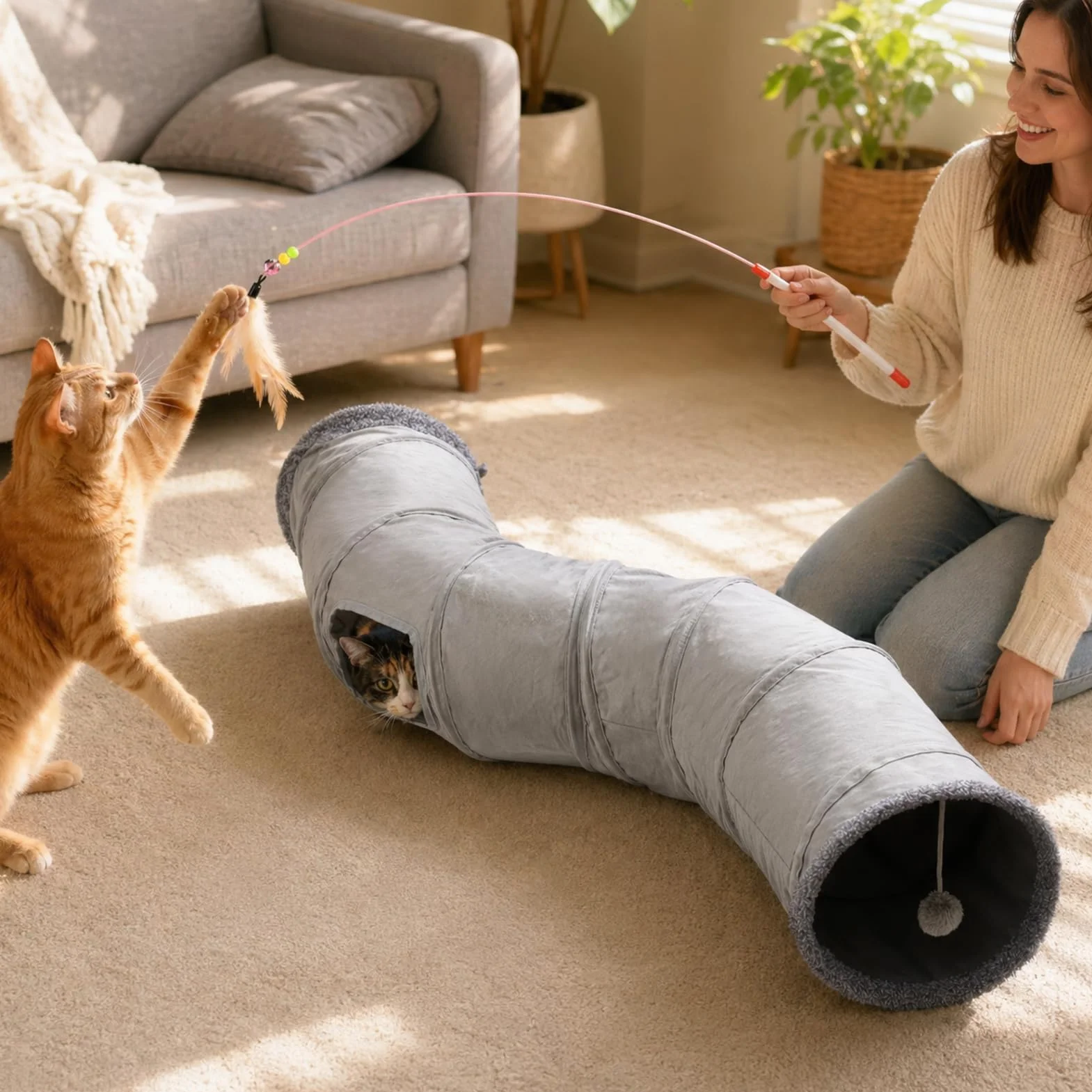 XIAPIA Tunnel pour Chat Pliable, Jouet Interactif pour Chaton et Chiot, Tunel Chat Jeu avec Balle, Tunnel Lapin, Cobaye, Furet, pour Exercice en Intérieure et Extérieure pour Chaton