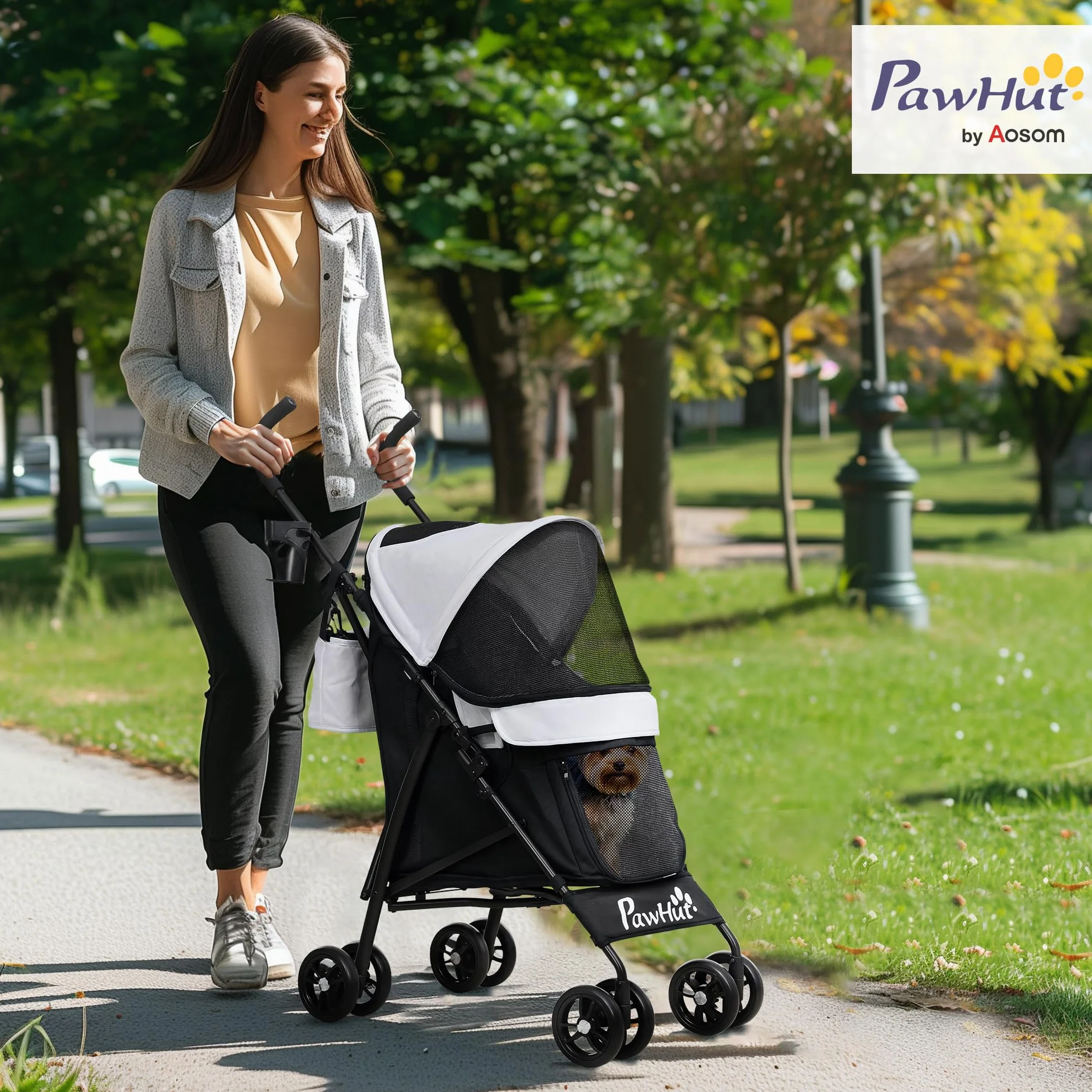 PawHut Poussette chien 4 roues pliable légère charge 4 kg gris clair