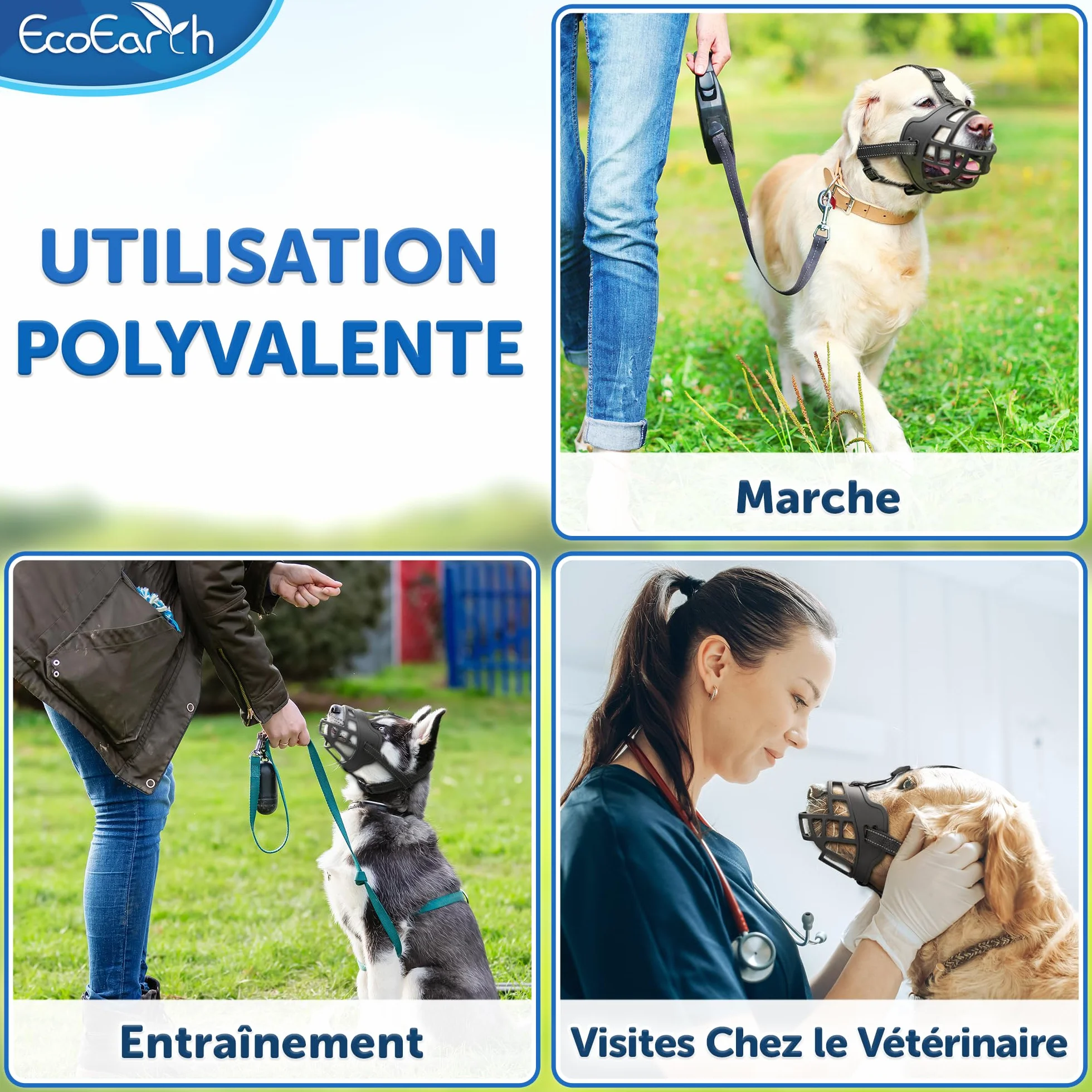 EcoEarth Muselière pour Chien - Muselière Panier Durable pour Chiens de Grande Taille - Grande, Noire - Protège-Dents réglable et Respirant pour empêcher Les morsures et Les aboiements