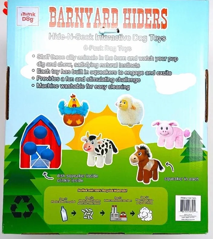 Barnyard Hiders Lot de 6 jouets couineurs pour chien Poulet, mouton, vache, âne, cochon