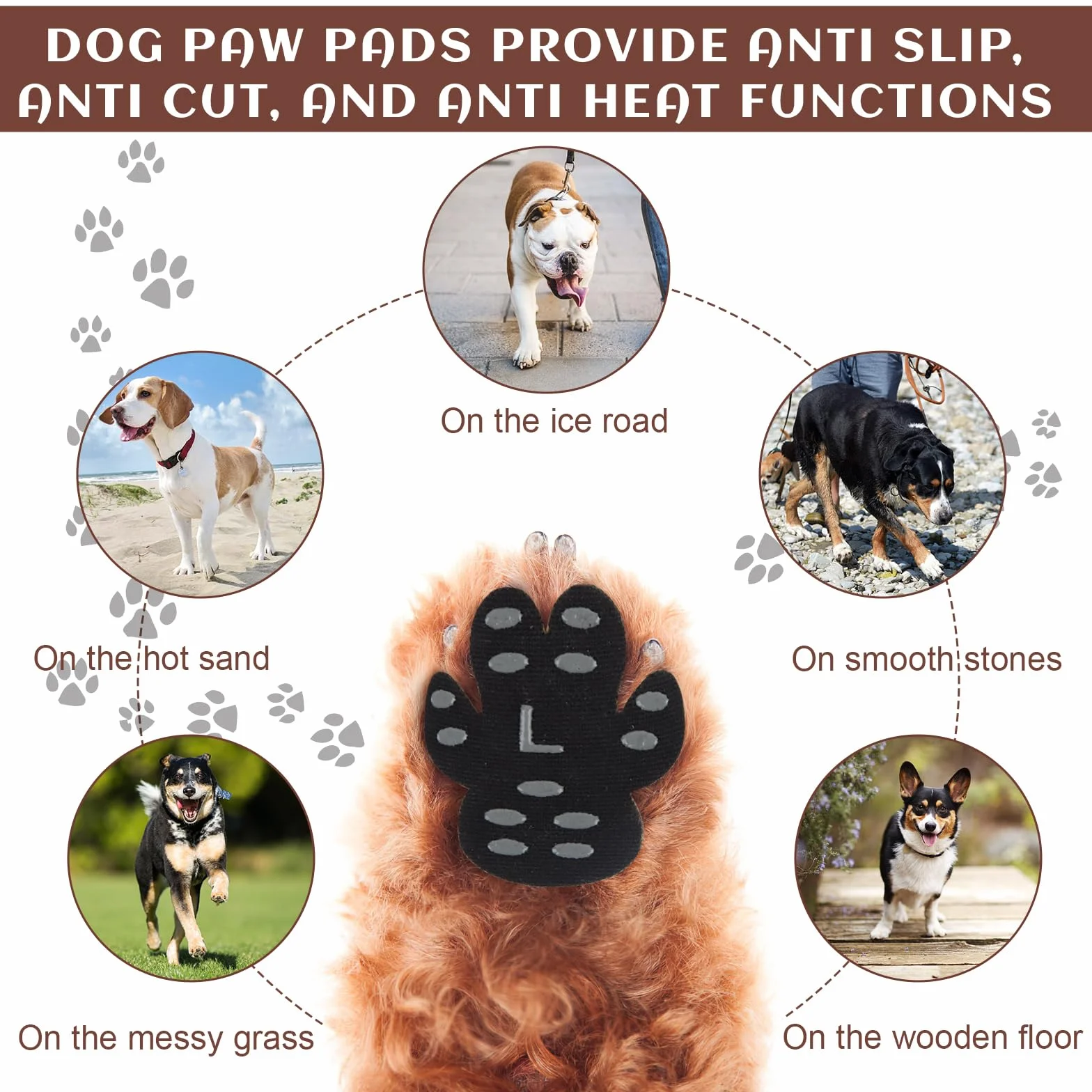 Protection Patte Chien Autocollant 24 pièces, Chaussettes Antidérapantes Traction Soin des Pattes (M)