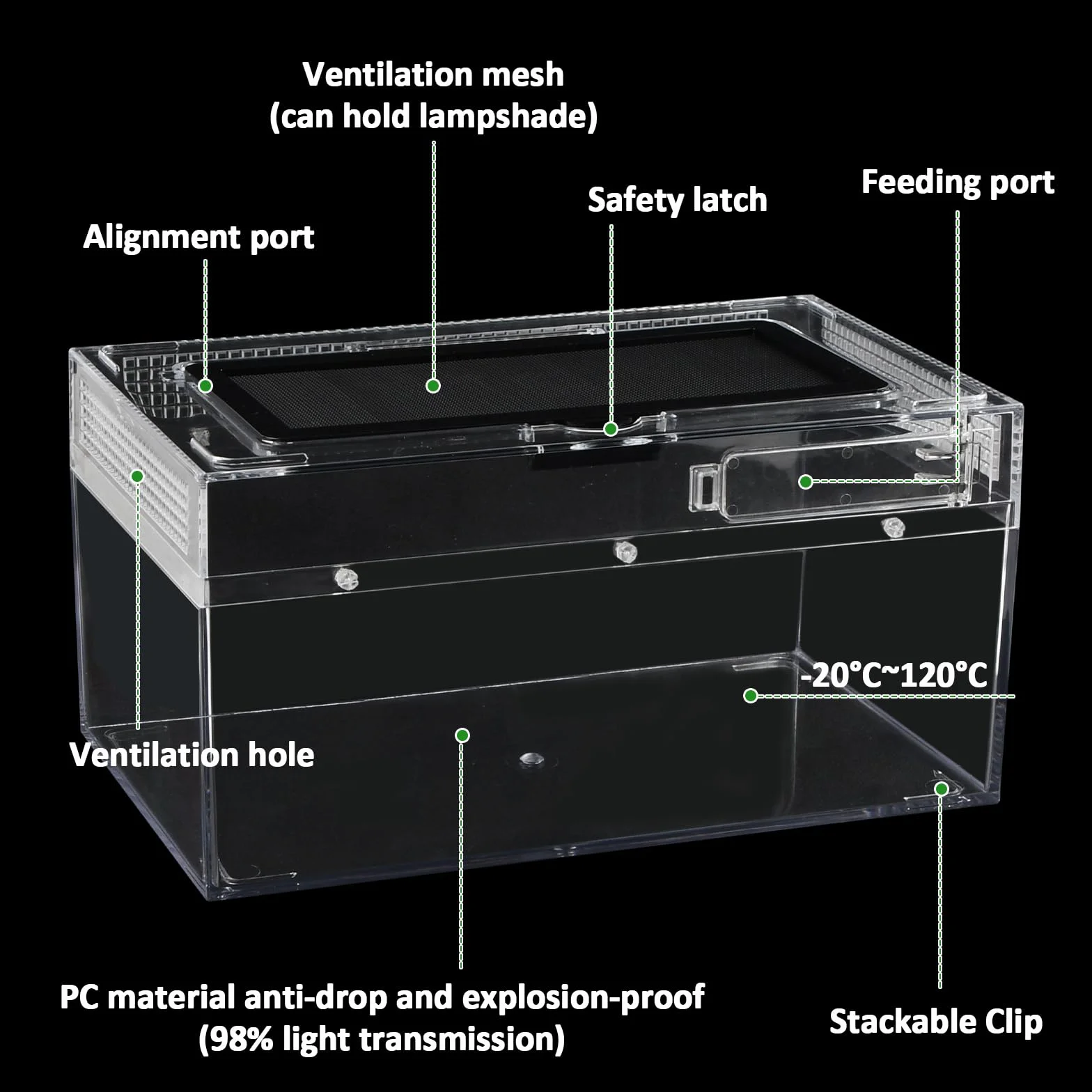 Terrarium pour Reptiles 30x18x15cm Boîte d'élevage Acrylique Portable Habitat
