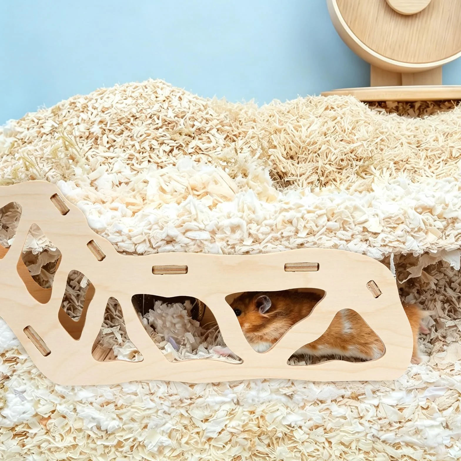 Plateforme en Bois pour Hamster avec Échelle d'escalade et Tunnel, Set Plateforme pour Petit Animal de Compagnie, Hamster Russe Doré Syrien Nain, Jouet à Mâcher Accessoire Cage