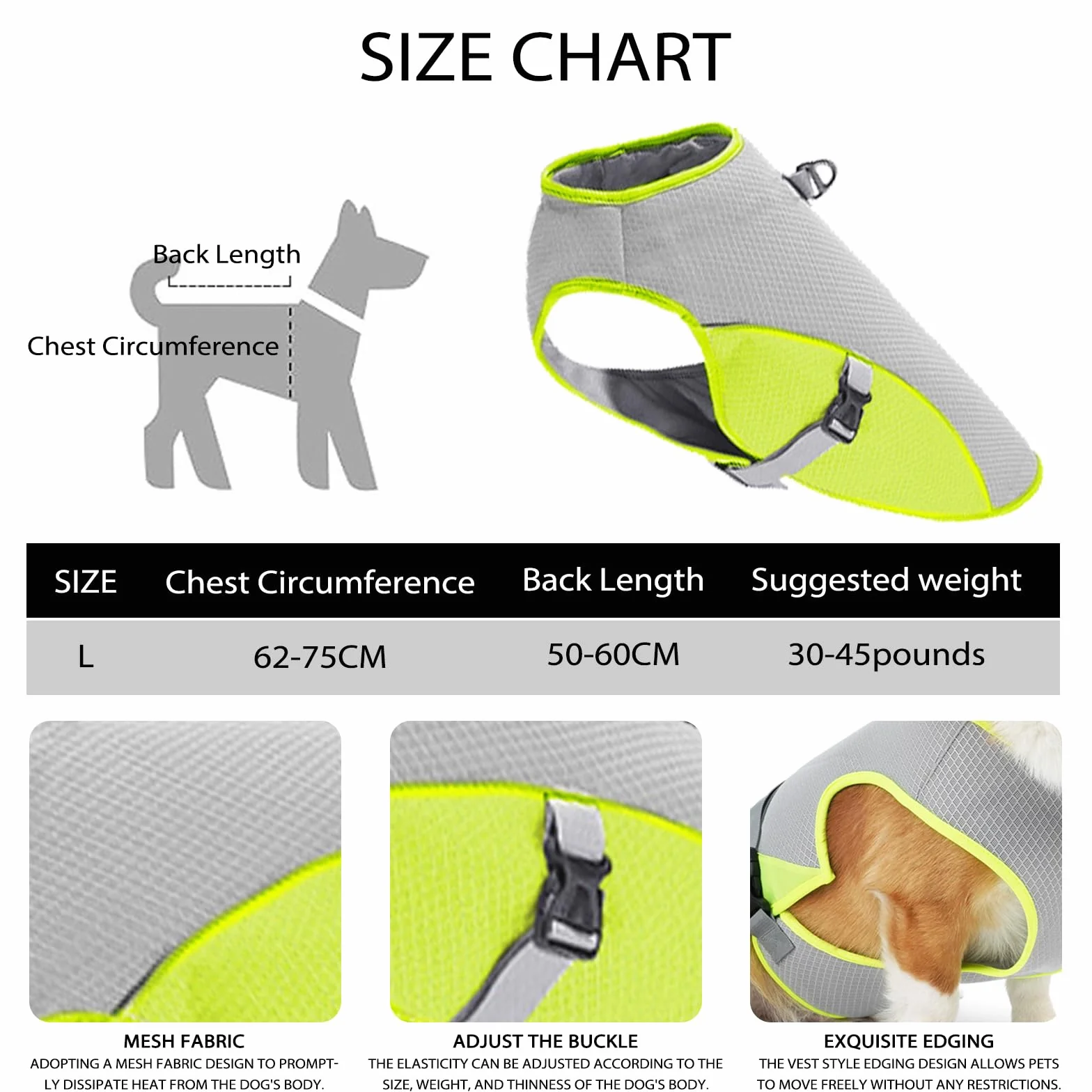 Gilet de Refroidissement pour Chien Rafraîchissant Manteau Protection Contre Le Soleil Taille L