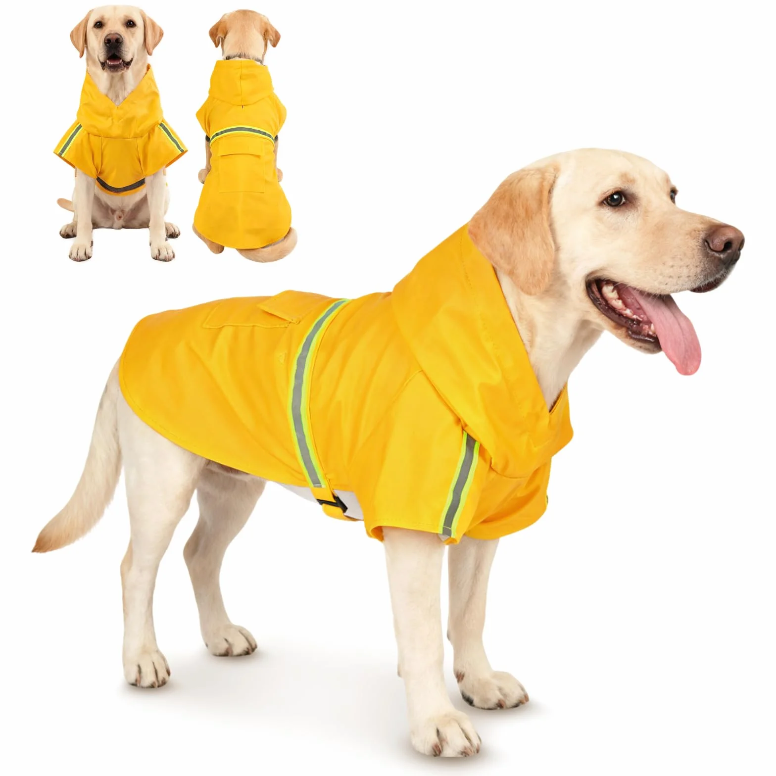 OSDUE Imperméable Chiens, Manteau de Pluie Réglable avec Capuchon et Réfléchissantes Manteaux Imperméables Légers & Confortables 100% Étanche et Aéré pour Petits, Moyens et Grands Chiens(Jaune, 3XL)