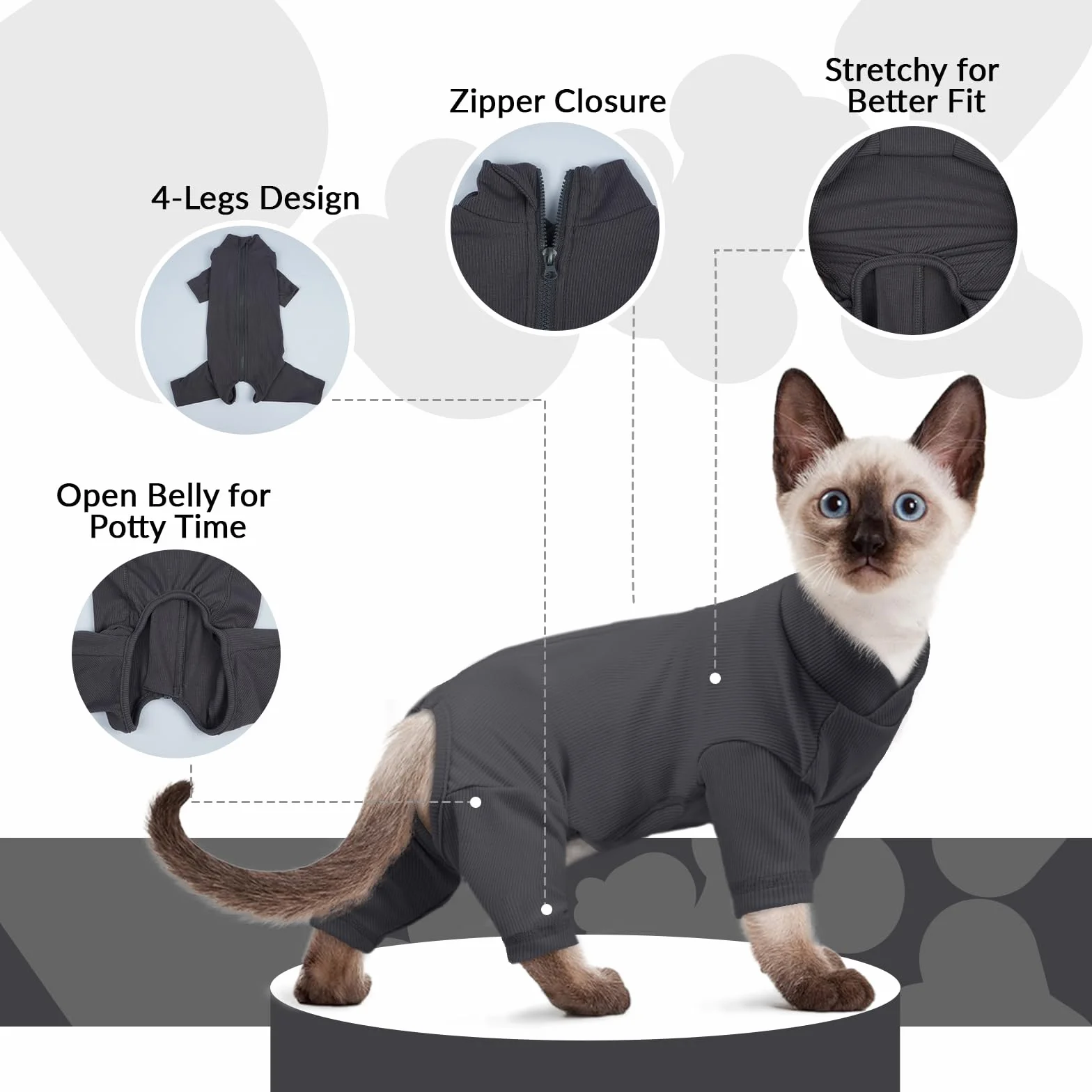 Vêtements pour Chat Pull à Manches Longues Manteau d'hiver Boby Recuperation Anti-Lécher Gris Foncé M