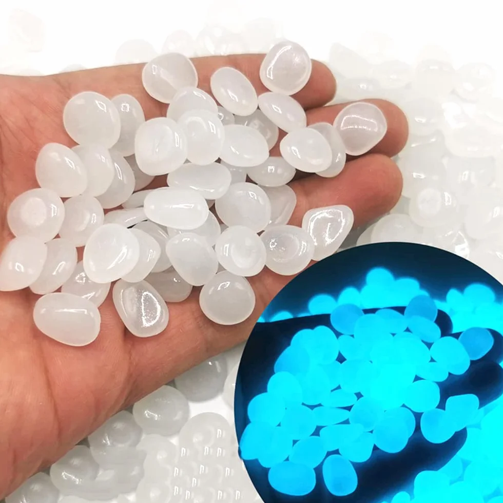 Lot de 300 galets lumineux multicolores pour aquarium, terrarium, jardin Blanc