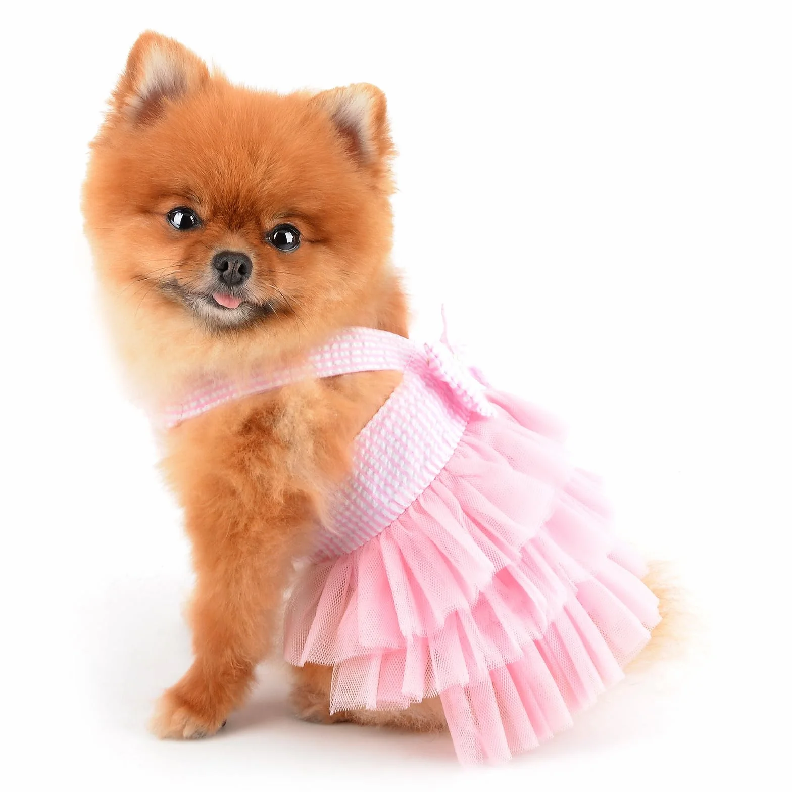 PAIDEFUL Robe tutu d'été en denim rayé avec nœud en organza et perles Rose Taille L
