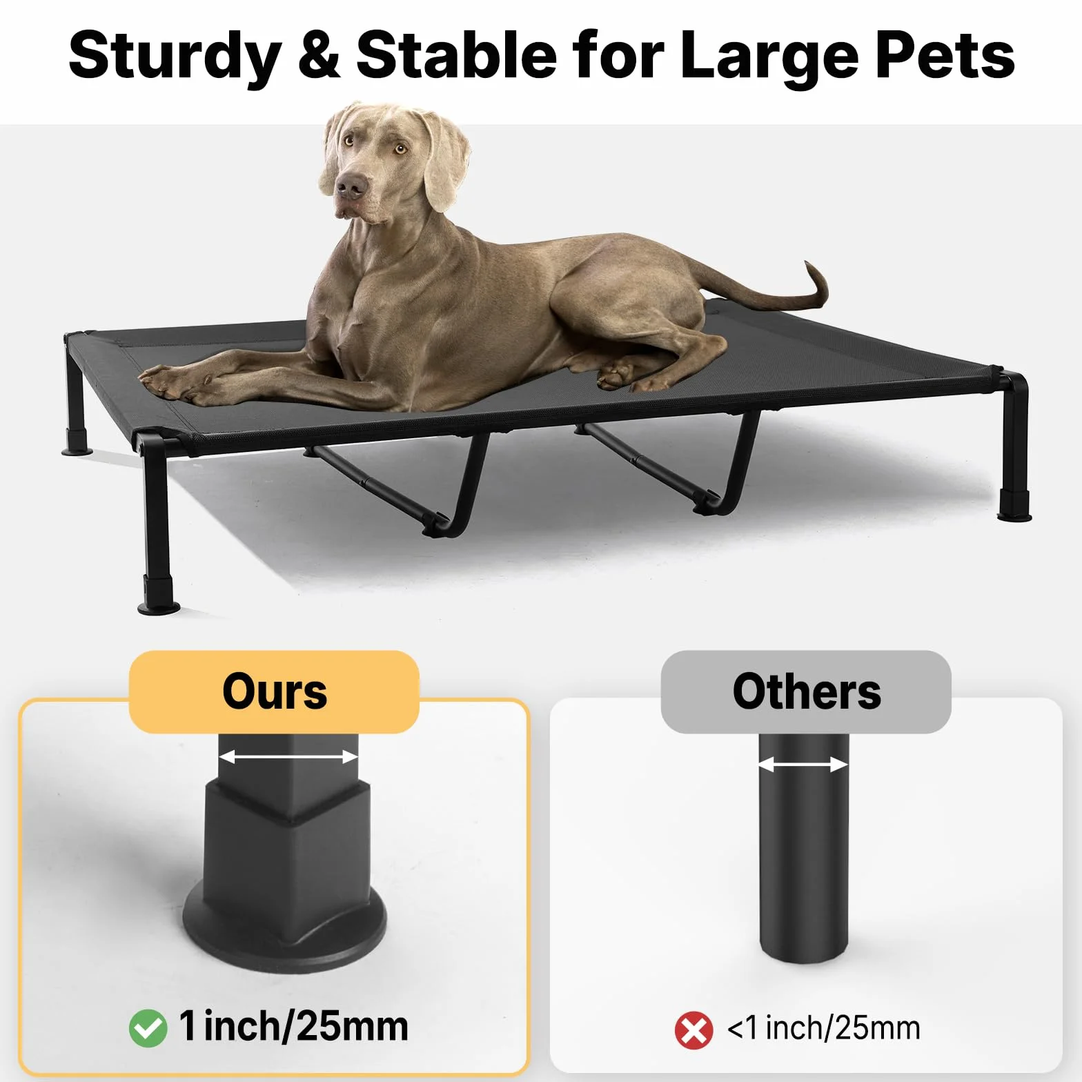 Veehoo Lit Chien Sureleve XXL Dehoussable Lavable, Moelleux Transat Chien avec Coussin Amovible, Lit Ccanapés Surélevé pour Chiens avec Pieds Antidérapants, Noir 150 x 94 x 20 cm