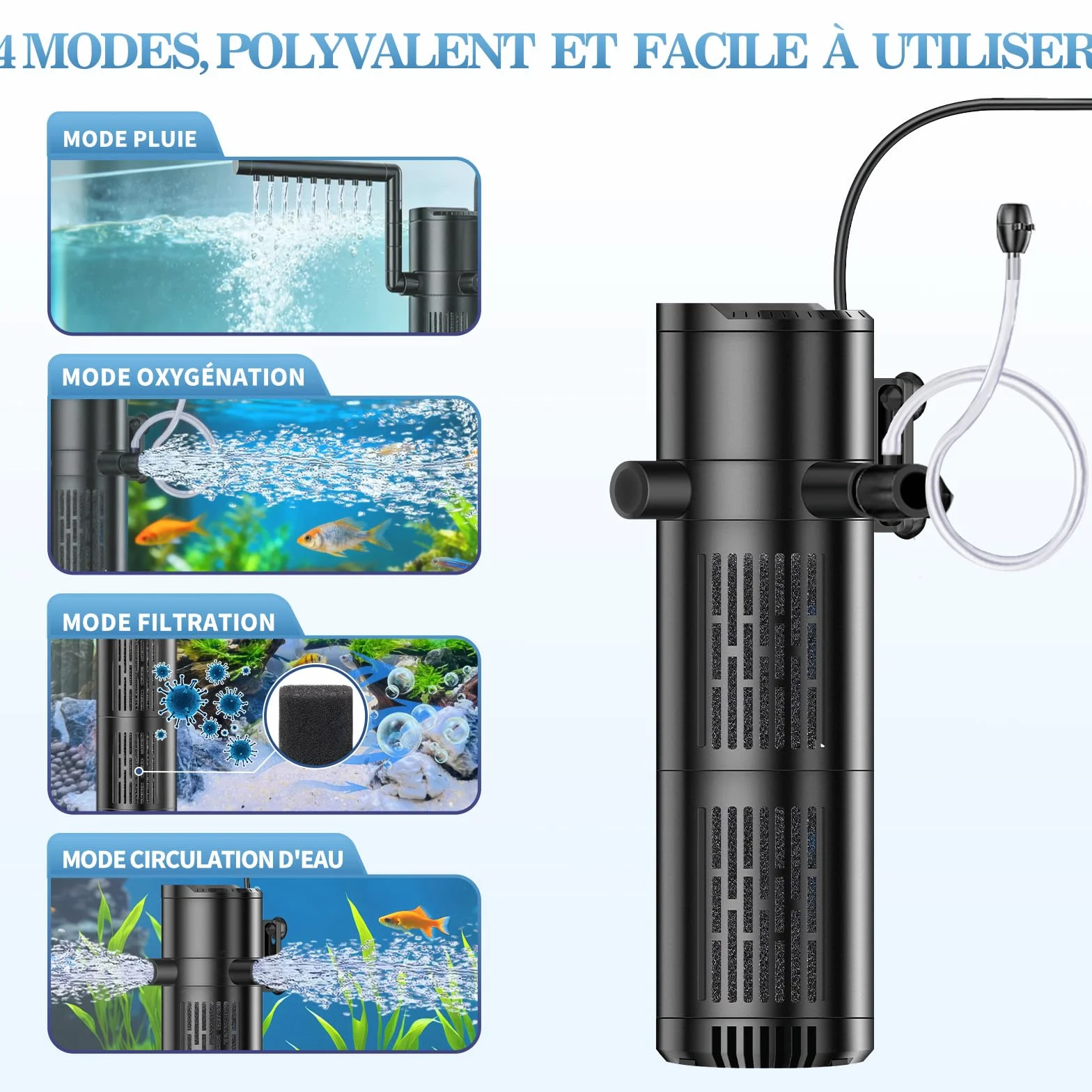 Filtre Aquarium 800L/H Débit Réglable 12W pour 30L-200L Eau Douce Salée