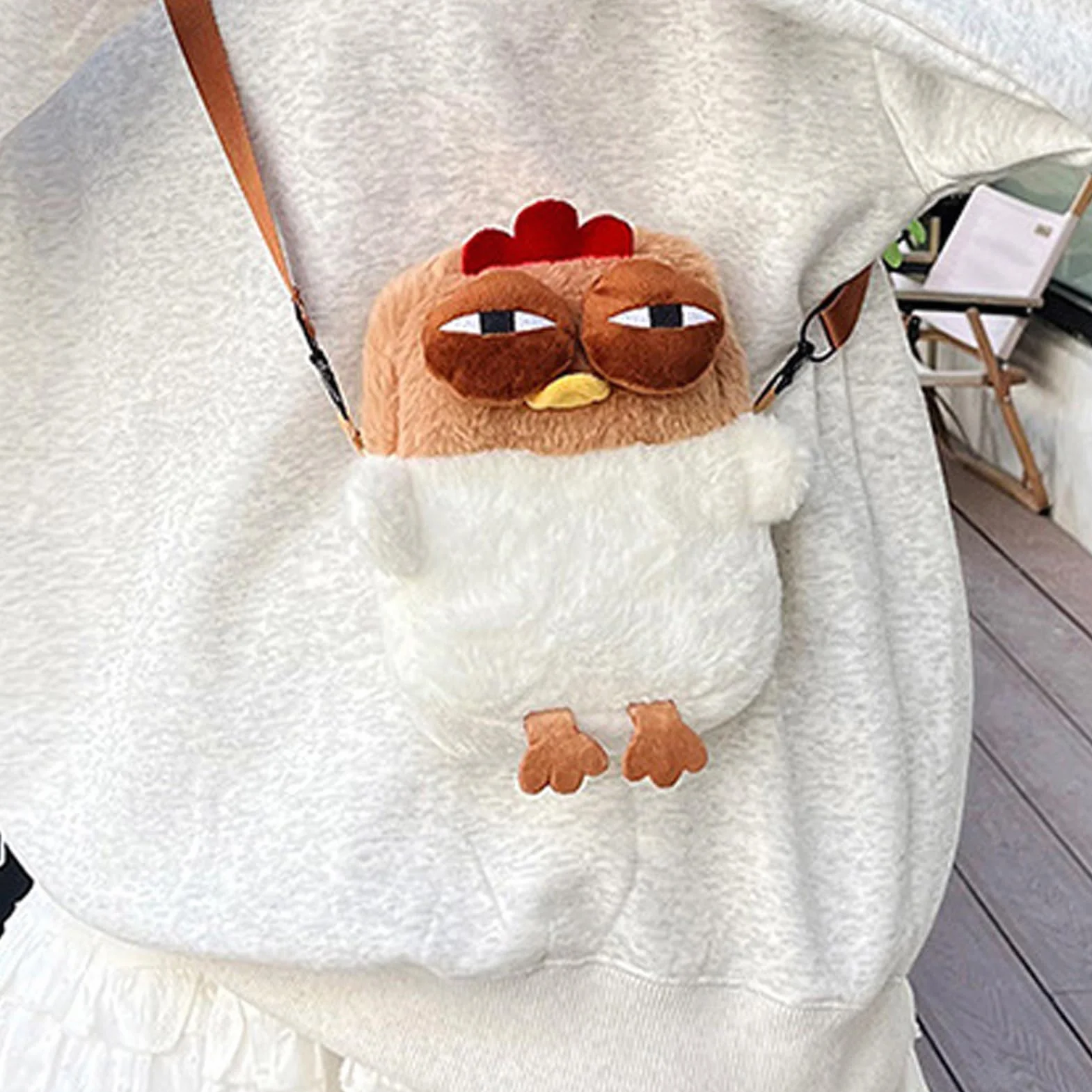 Chicken Shoulder Bag, Zipper Plush Animal Purse, Soft Stuffed Bag, Compact Cross-Body with Adjustable Strap for Kids
