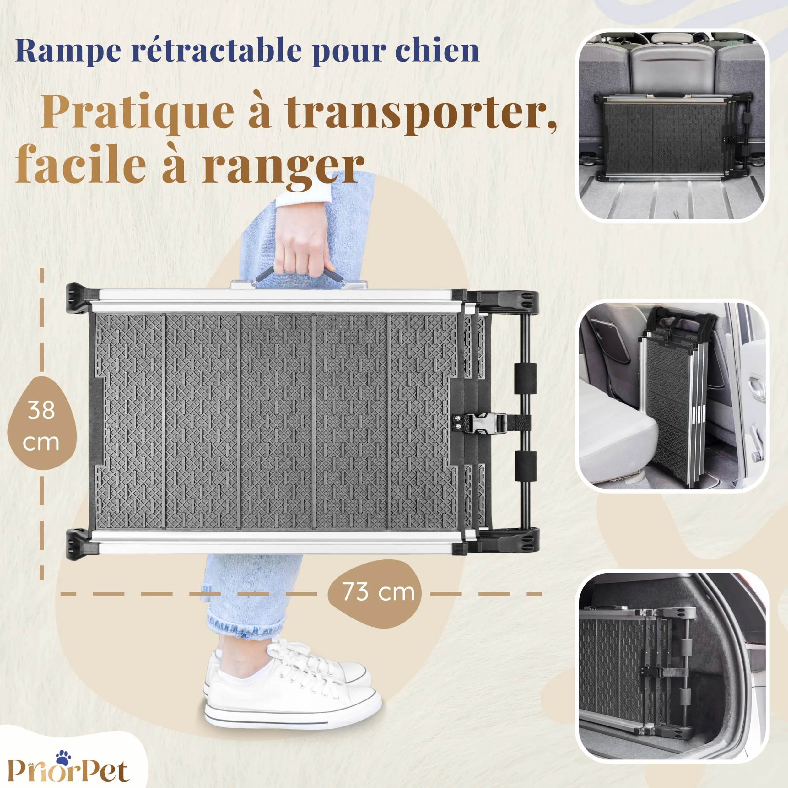 Rampe télescopique pour Chien Voiture SUV 90kg Antidérapante Sécurité Nuit