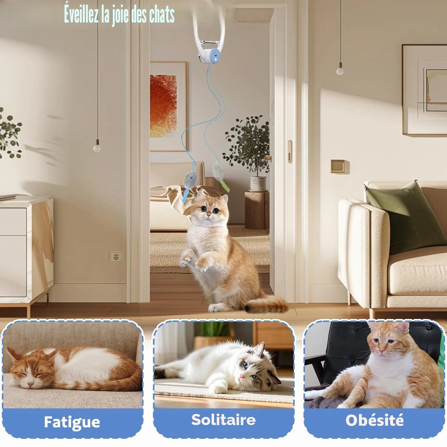 Jouet Interactif Suspendu pour Chat avec Corde et Souris en Peluche