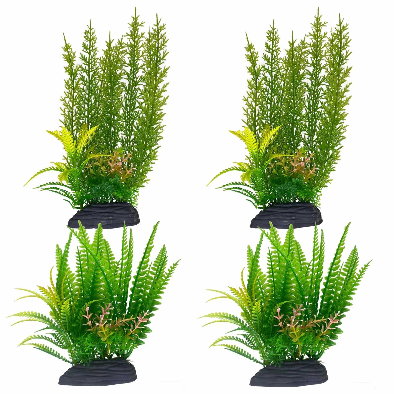Plantes Artificielles pour Aquarium, Grandes Plantes Vertes en Plastique avec Base PVC, 28cm et 18cm