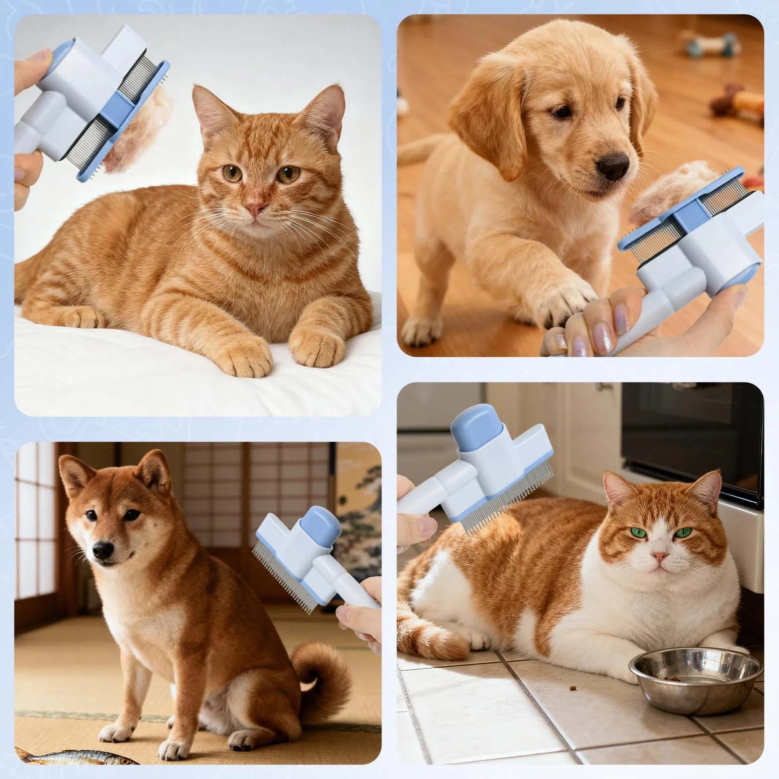 Brosse pour Chat et Chien, Brosse Poil Long et Court, Peigne Anti Puces Auto-Nettoyante 1mm