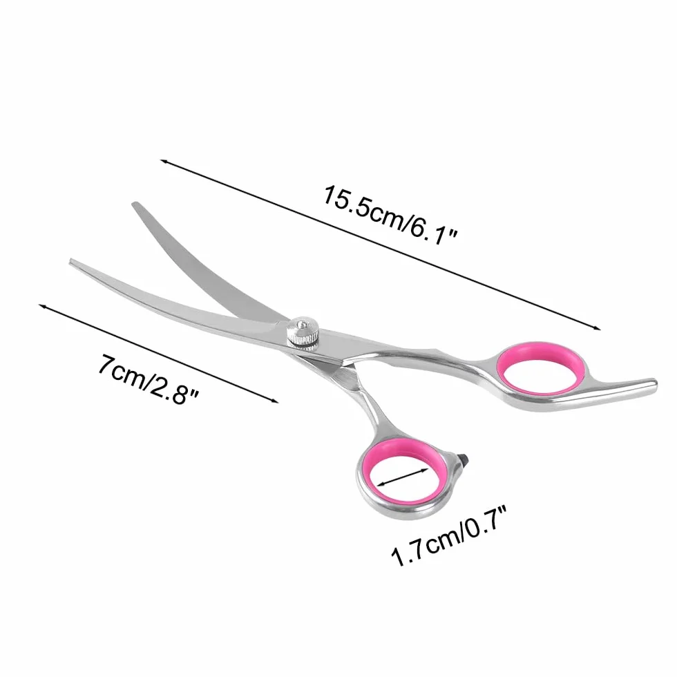 Ciseaux Coiffure de Chien, Ciseaux de Toilettage en Acier Inoxydable Lame Gromming Courbé pour Chiens Animaux de Compagnie