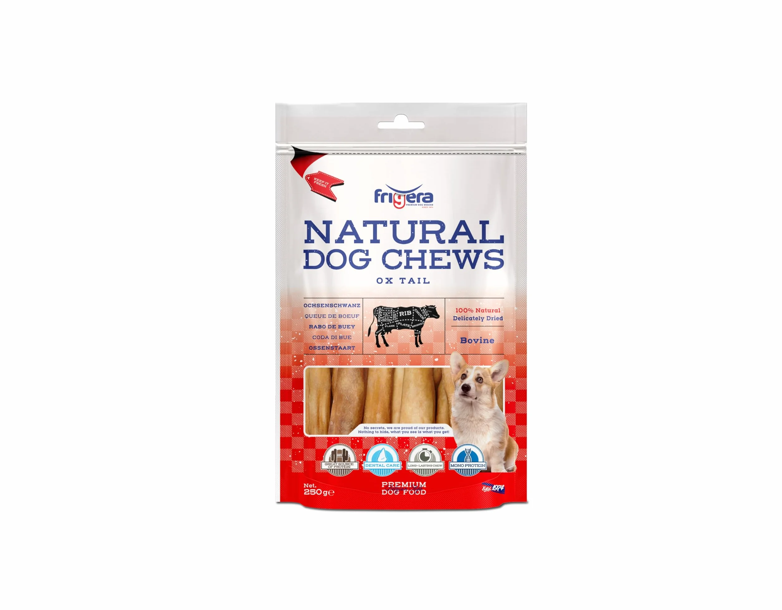 Frigera Queue de Bœuf 250g Friandises Naturelles Riches en protéines pour Chiens sans Gluten ni céréales