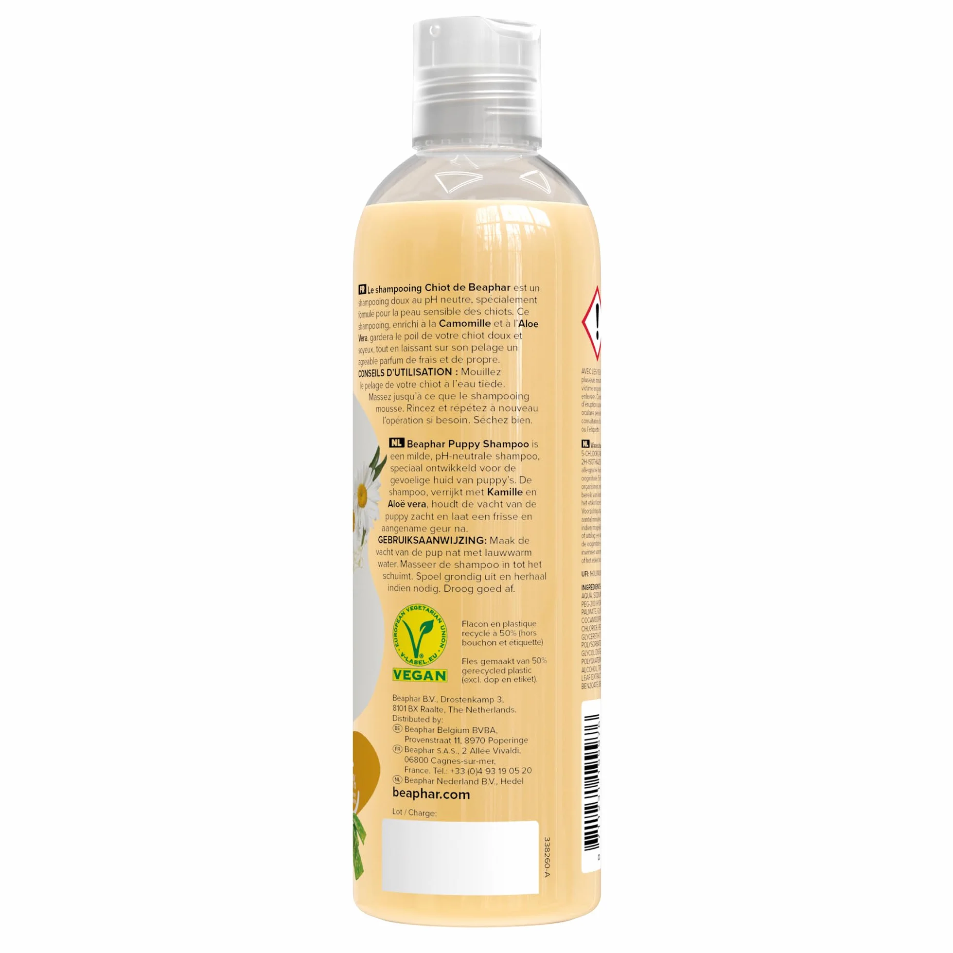 BEAPHAR – Shampooing Essentiel pour Chiot – Extra-Doux – Poil Doux – Contient de la Camomille et de l'Aloe Vera – sans parabène ni Silicone – pH Neutre – Produit Vegan – Prêt à l'emploi – 250 ML