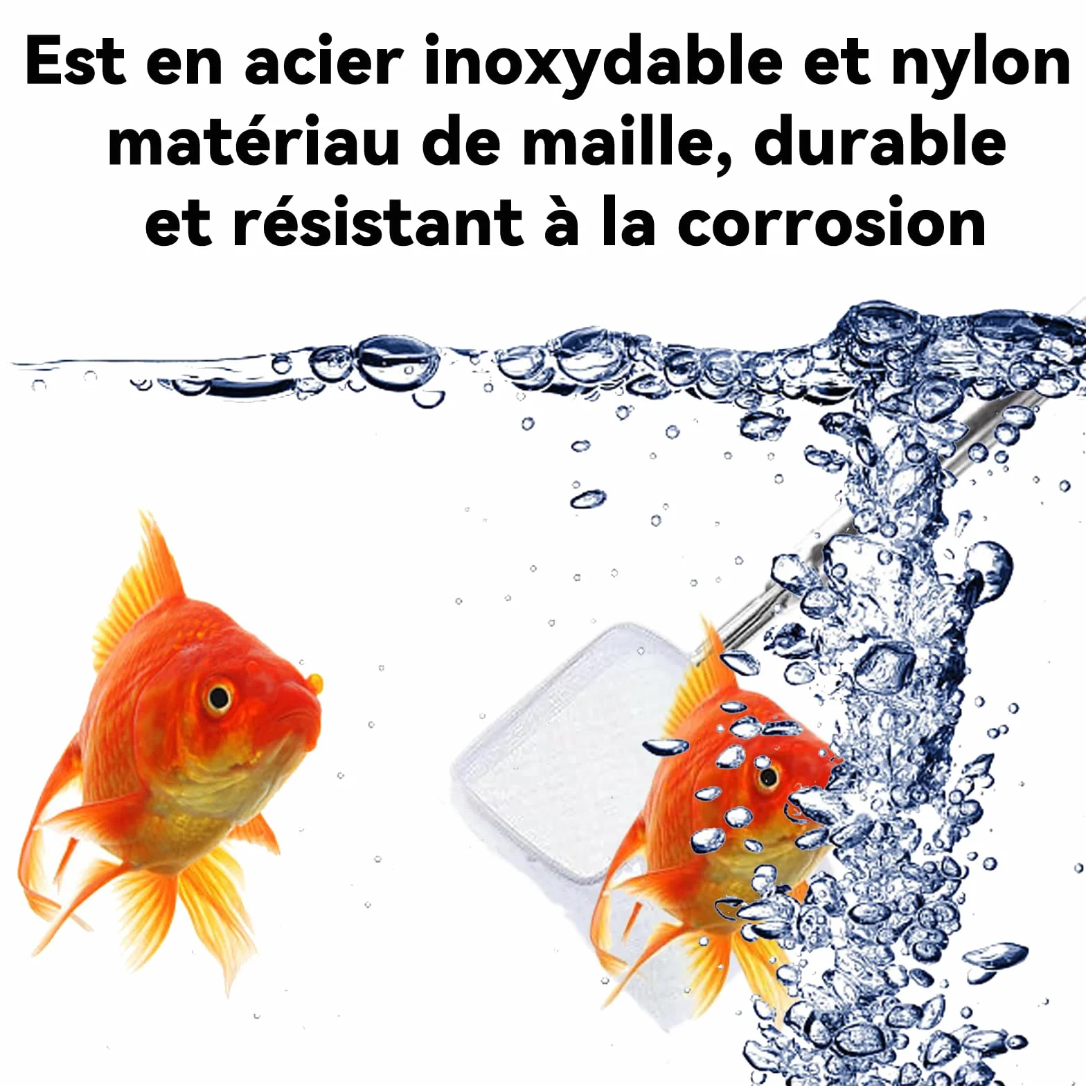 Épuisette Aquarium Télescopique Carrée Nylon Manche Acier Inoxydable Filet Fin Poissons Crevettes