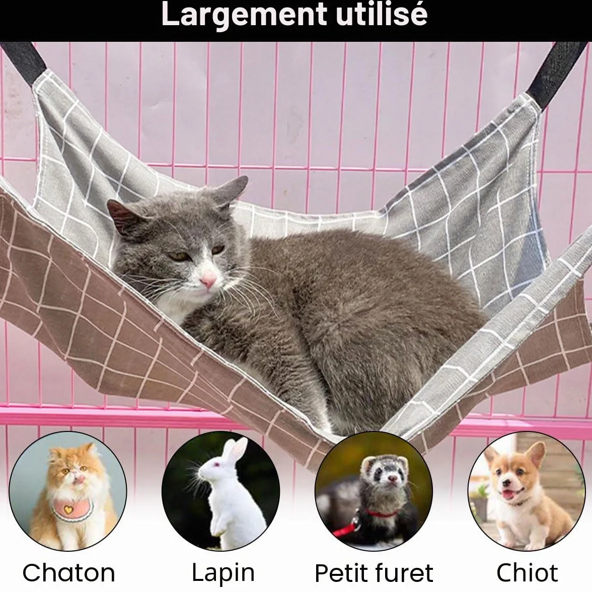 Hamac pour chat, cage pour animaux de compagnie, bretelles réglables, convient aux animaux pesant jusqu'à 9 kg (57 x 47 cm)