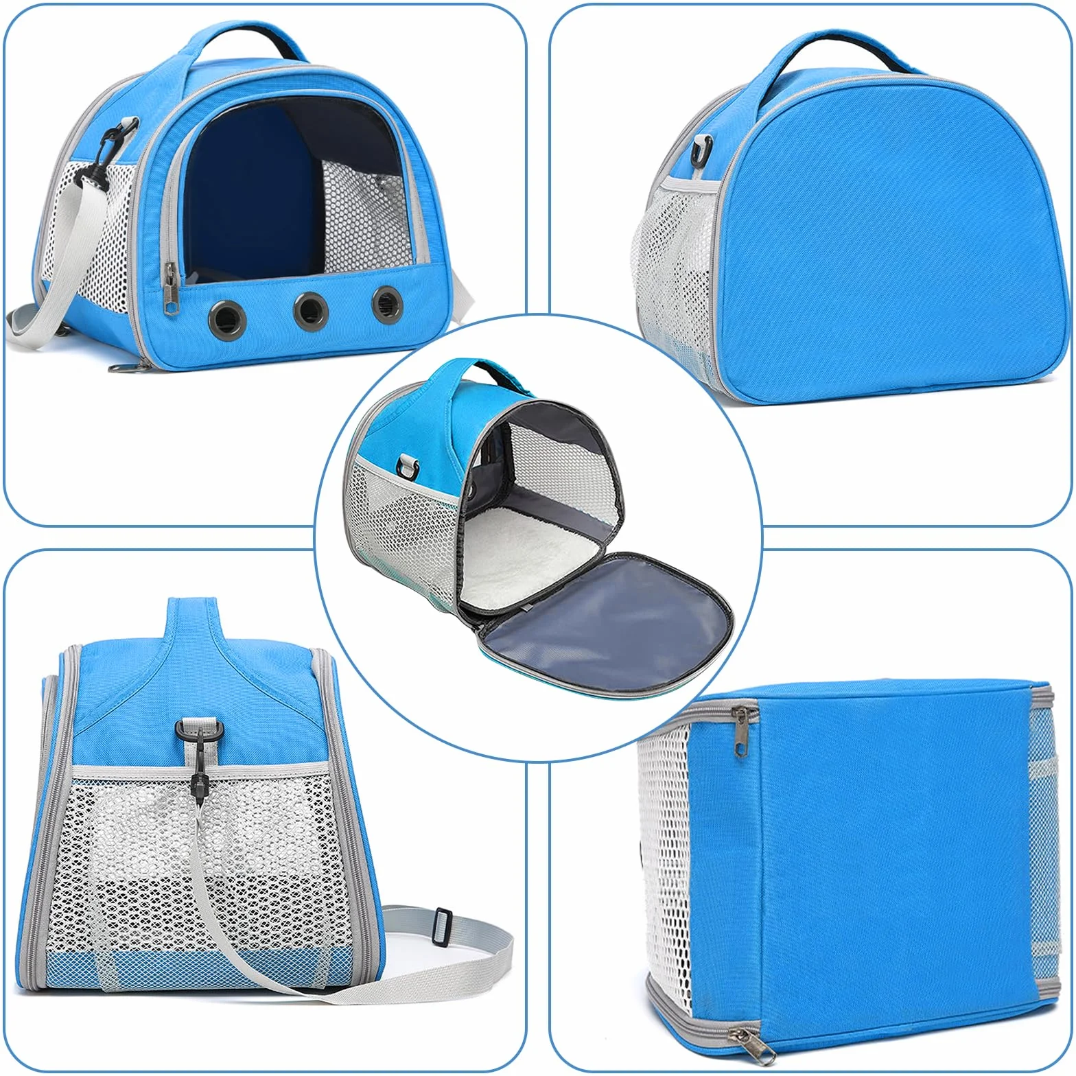 Sac De Transport pour Petits Animaux 30x27x21 cm Cage Portable Oiseaux Rats Bleu