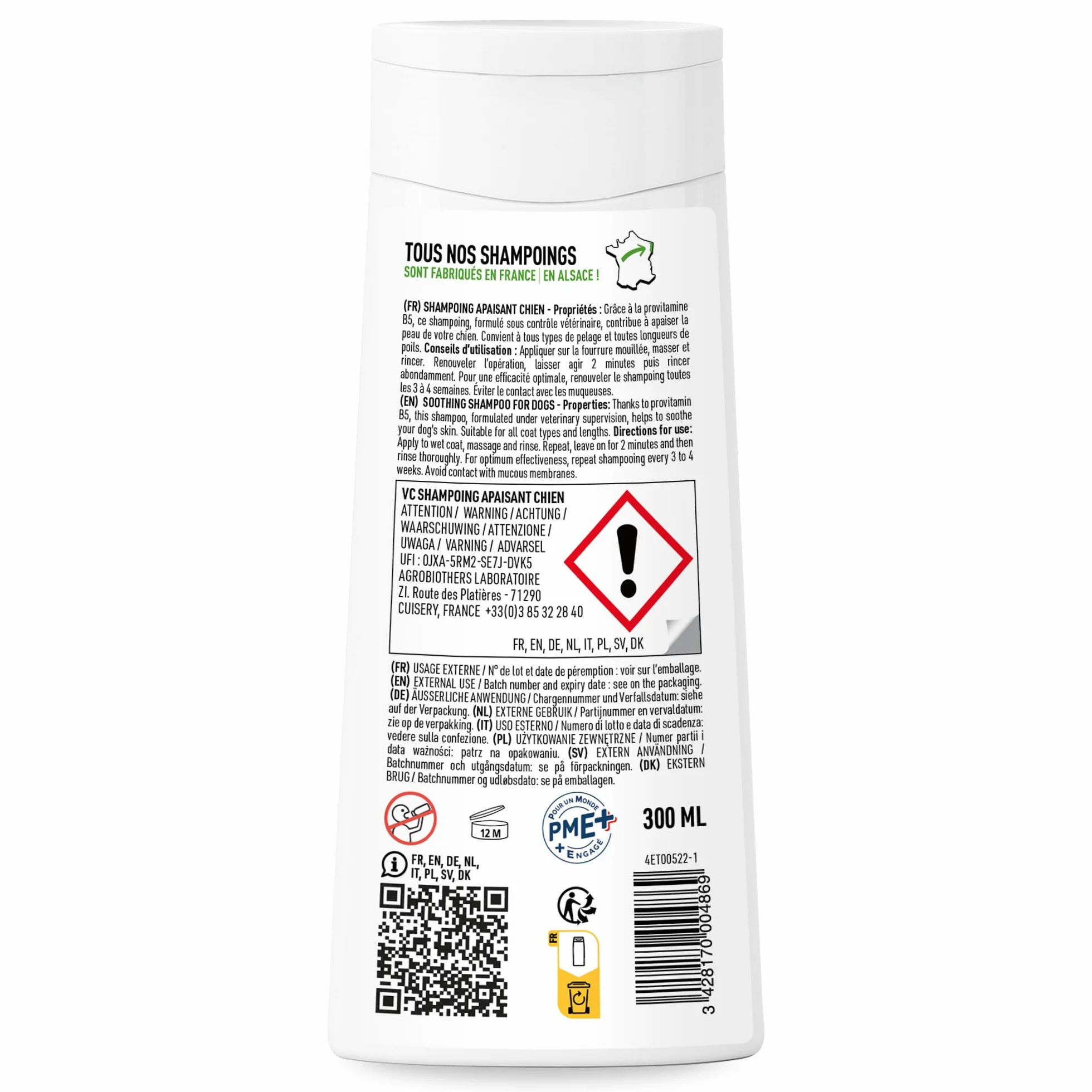 VETOCANIS Shampoing Hypo-allergénique, Peaux sensibles pour Chien, 0% de Parabène 0% de Silicone, Format 300ML