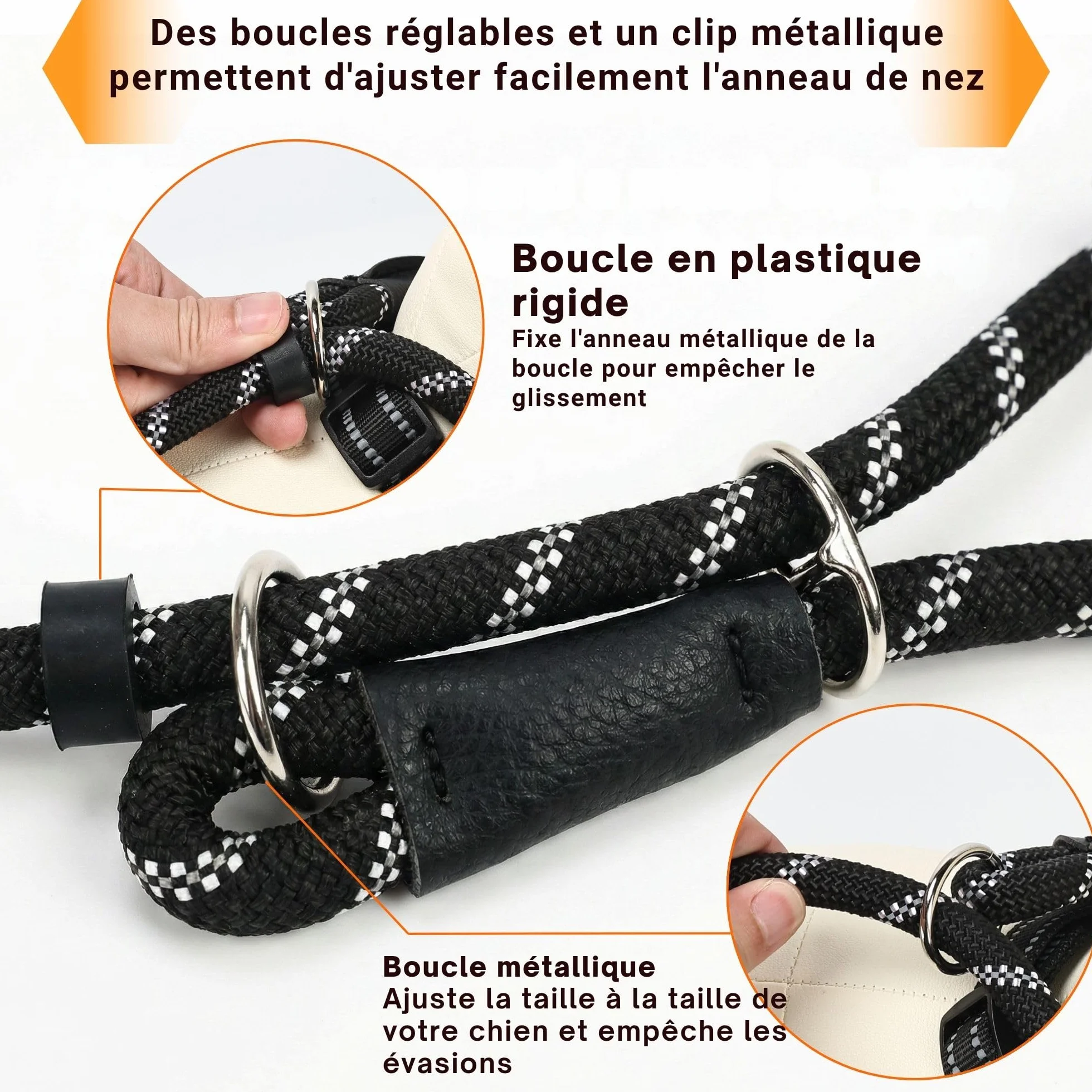 SOLDAY Laisse Anti Traction Chien 2m Lasso Multiposition Réfléchissante Noir