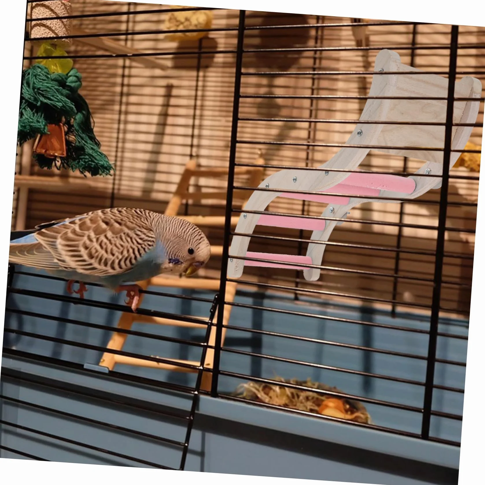 Échelle Cage à Oiseaux Plastique Rose Jouet Escalade Mâcher Perruches
