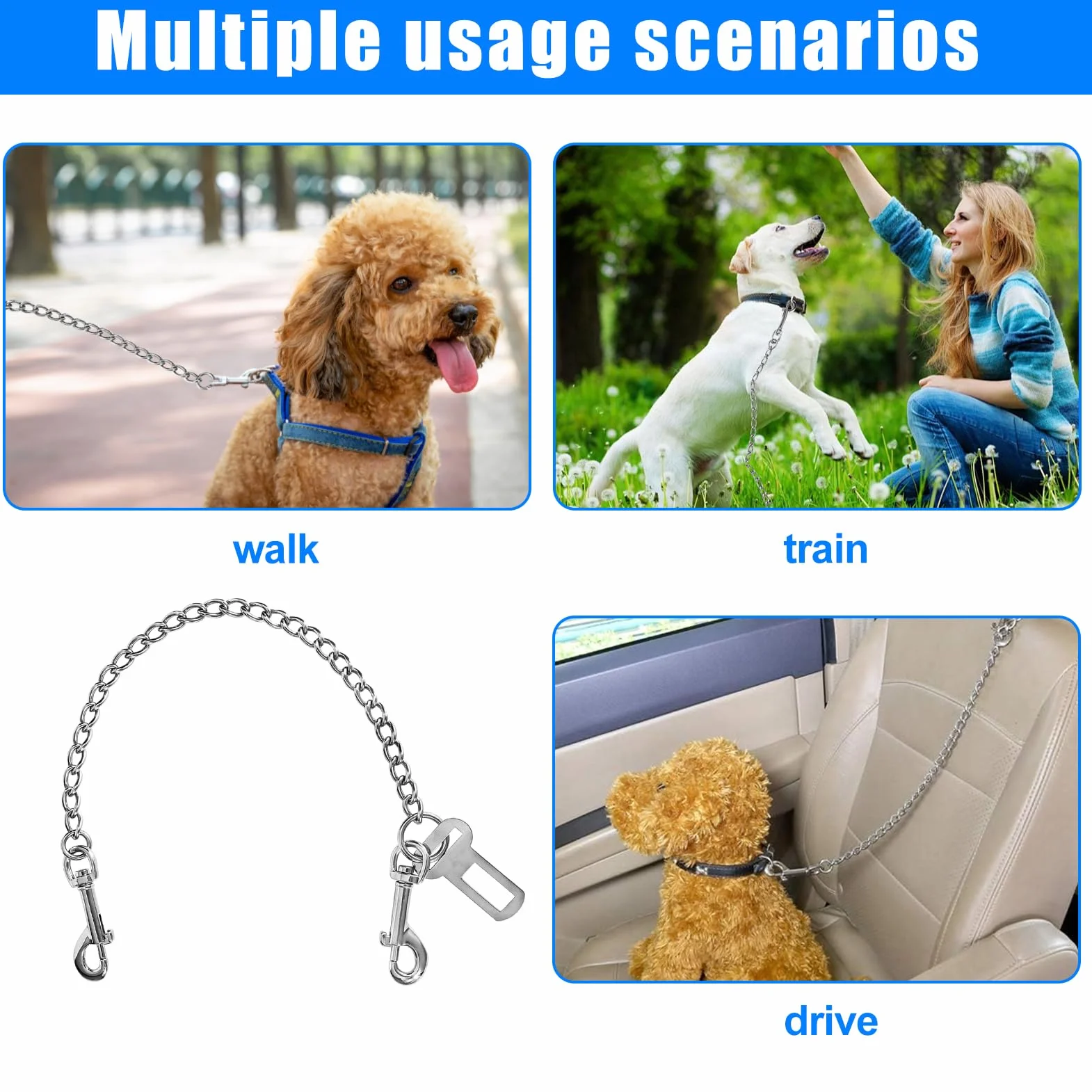 Collier en acier inoxydable 80 cm harnais de sécurité pour chiens de petite taille