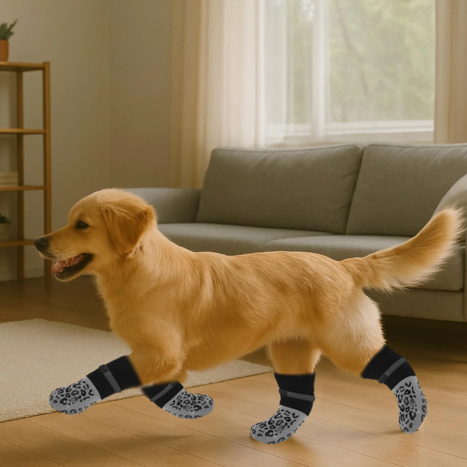 Chaussettes pour Chien Antidérapantes 2 Paires avec Bande Auto Réglable Protection Pattes Intérieur Extérieur (M)