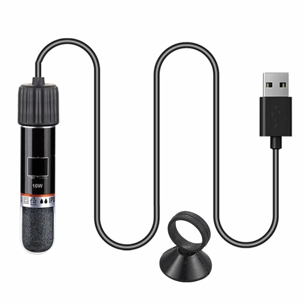 Mini chauffage d'aquarium 8,5 cm 26 °C température constante automatique alimenté par USB 10 W pour petits aquariums