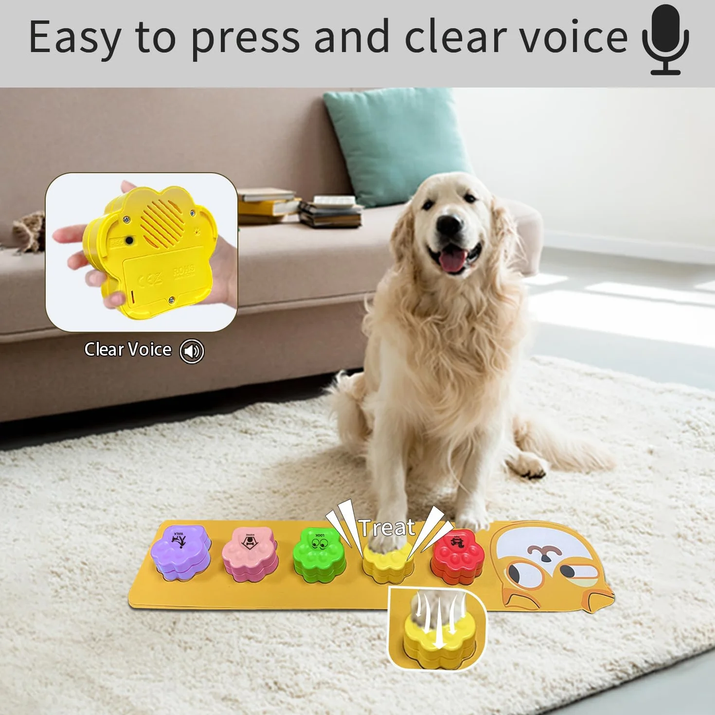 Lot de 5 Boutons pour Chien,Bouton Chien,Boutons de Communication pour Chien,Entraînement des Animaux de Compagnie,Bouton pour la Communication - 30 Secondes d'enregistre,Ment Vocal