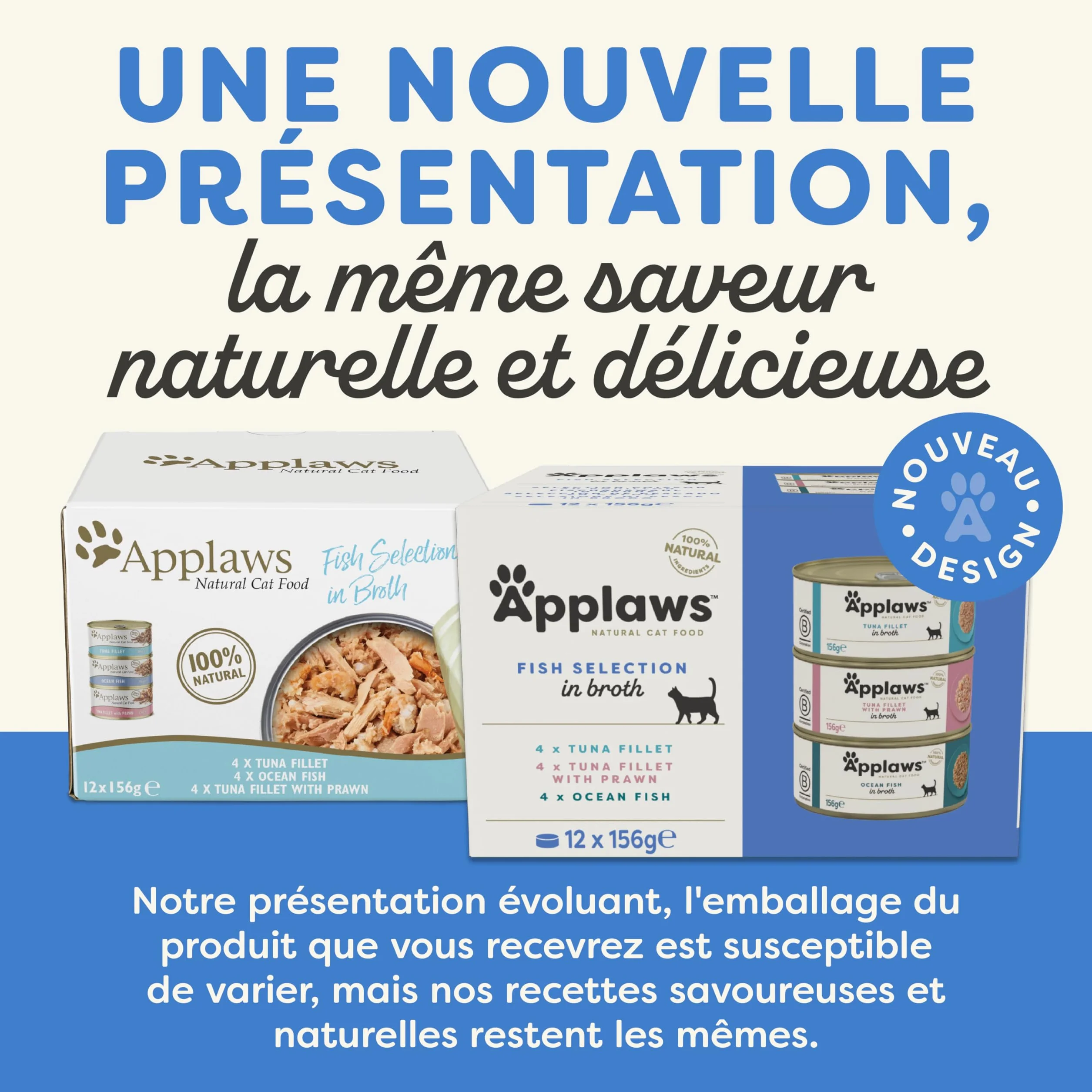 Applaws alimentation humide naturelle pour chat sélection de poissons en bouillon 12 boîtes 156g