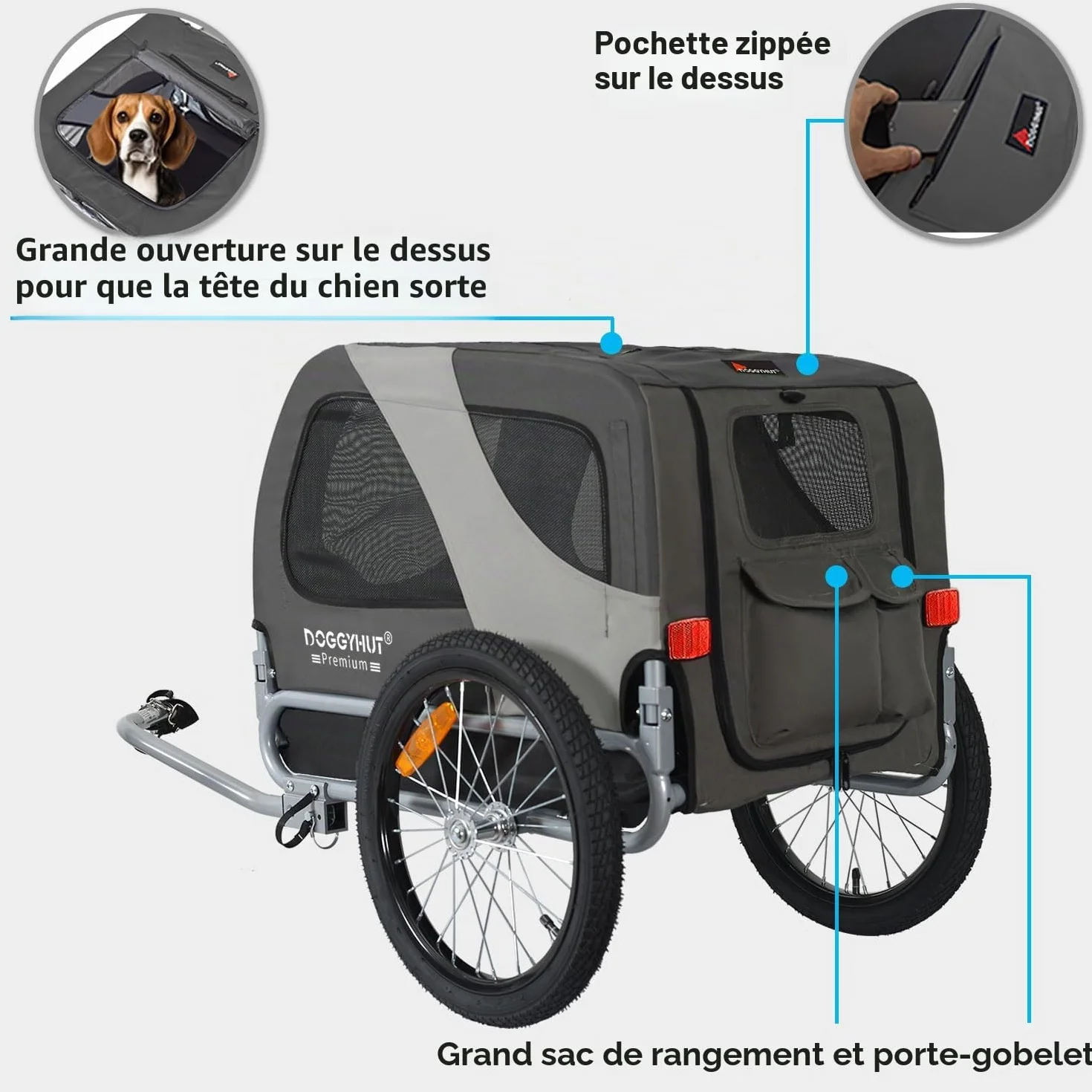 DOGGYHUT Remorque de vélo pliable pour chien 23 kg