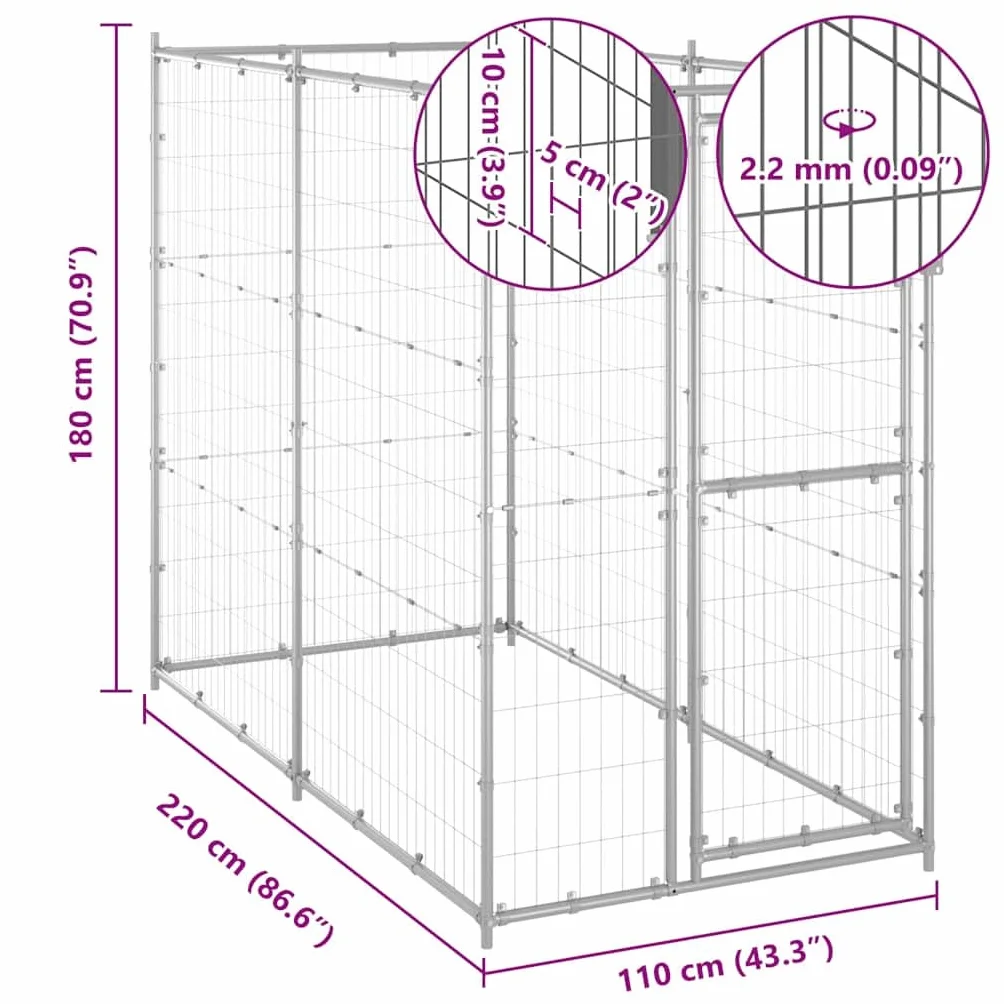 Enclos pour Chiens Acier Galvanisé vidaXL 110x220x180 cm